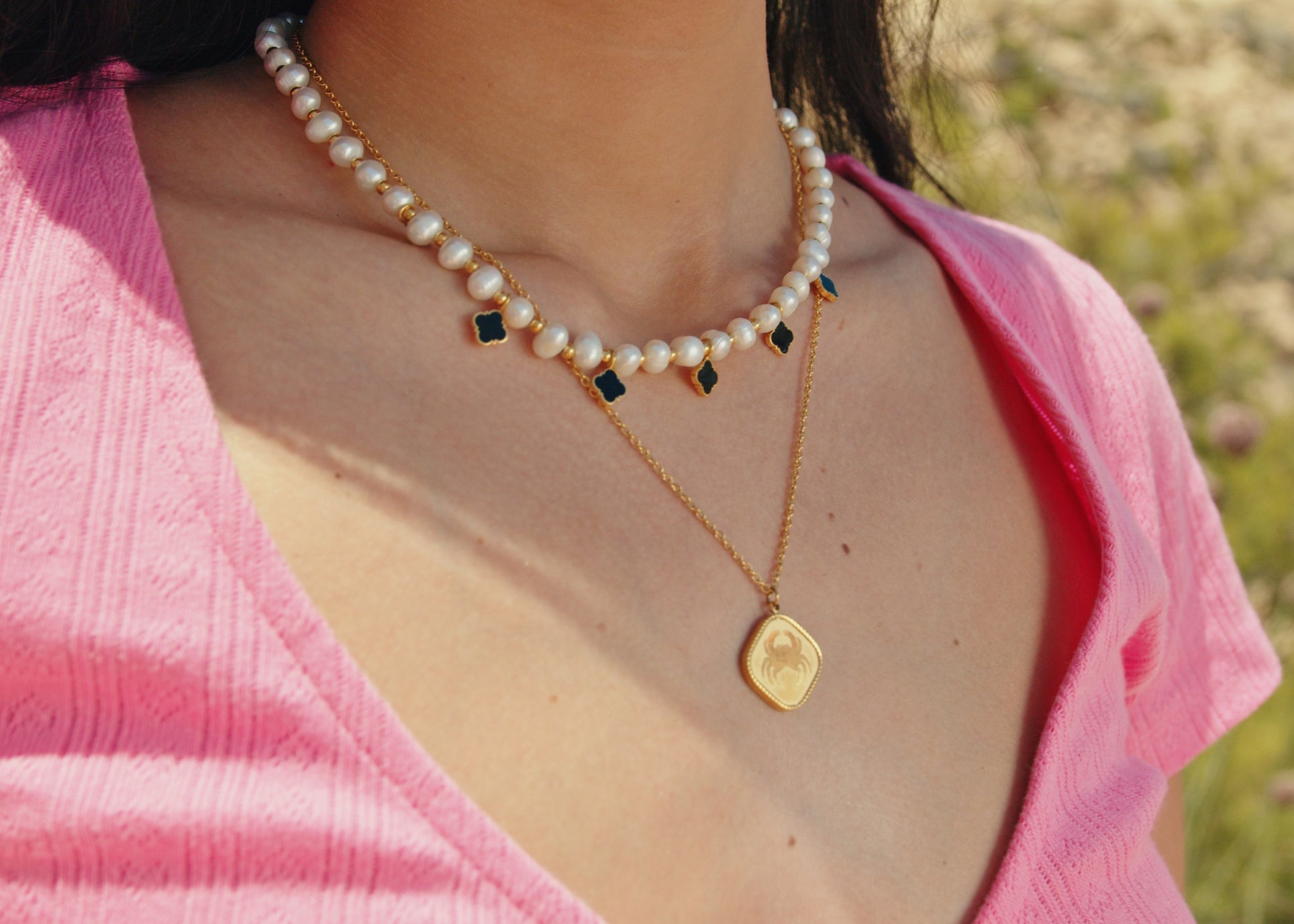 Qabru FreshWater Double Statement Necklace