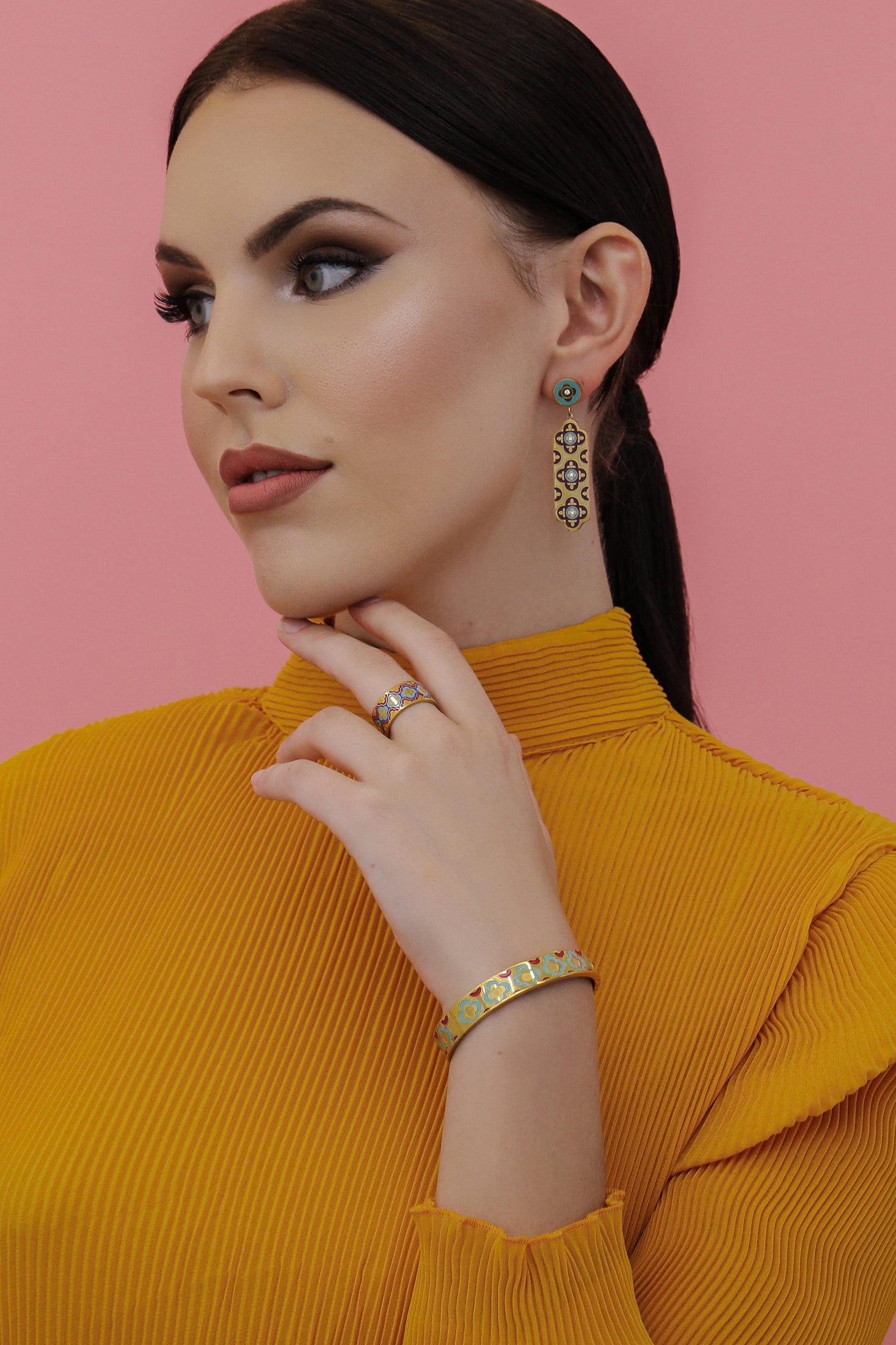 Lellux Teal & Burgundy Maltese Tile Drop Earrings