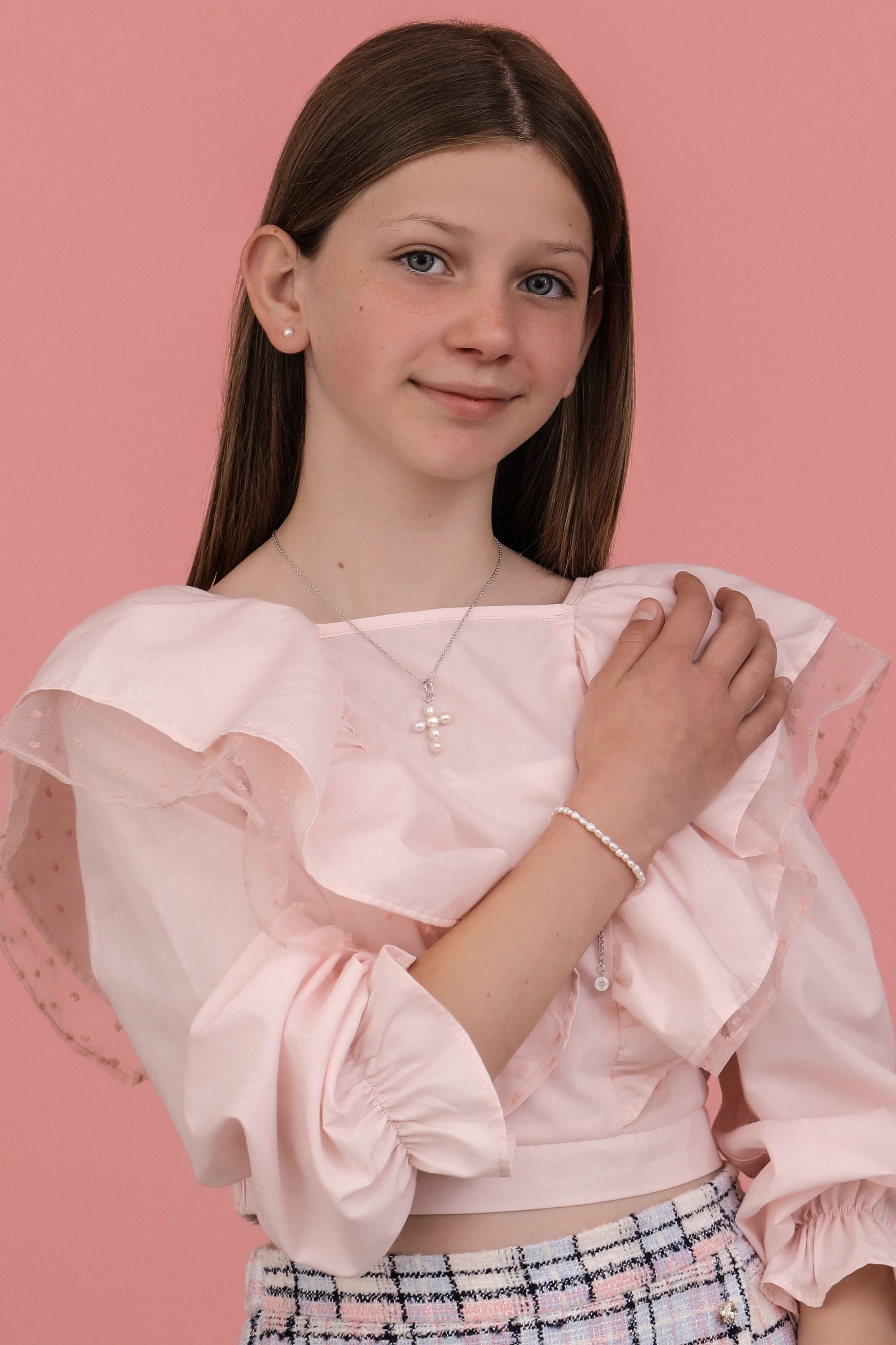 Silver FreshWater Pearl Cross Necklace