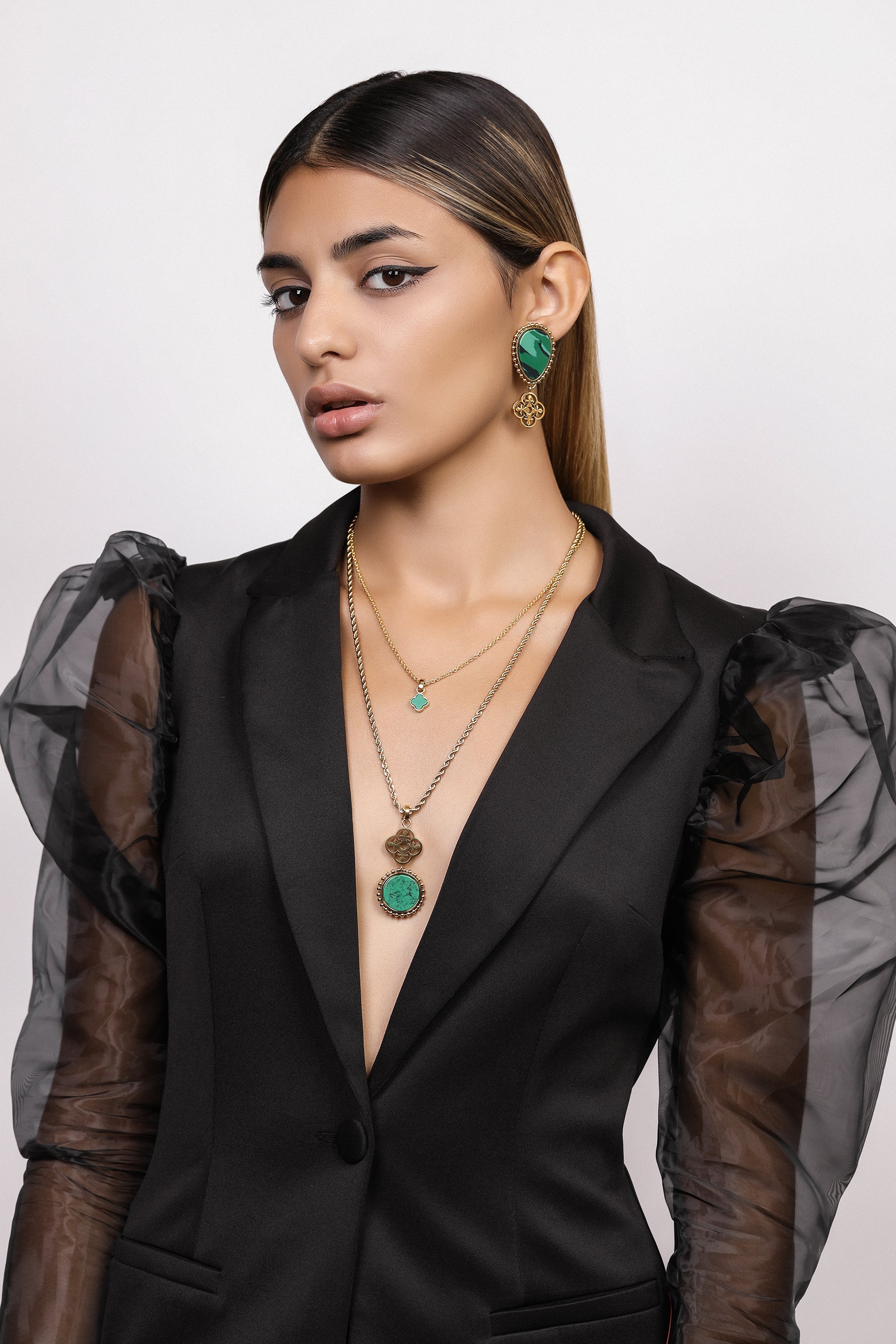 Plaza Green Stone Maltese Tile Pattern Pendant