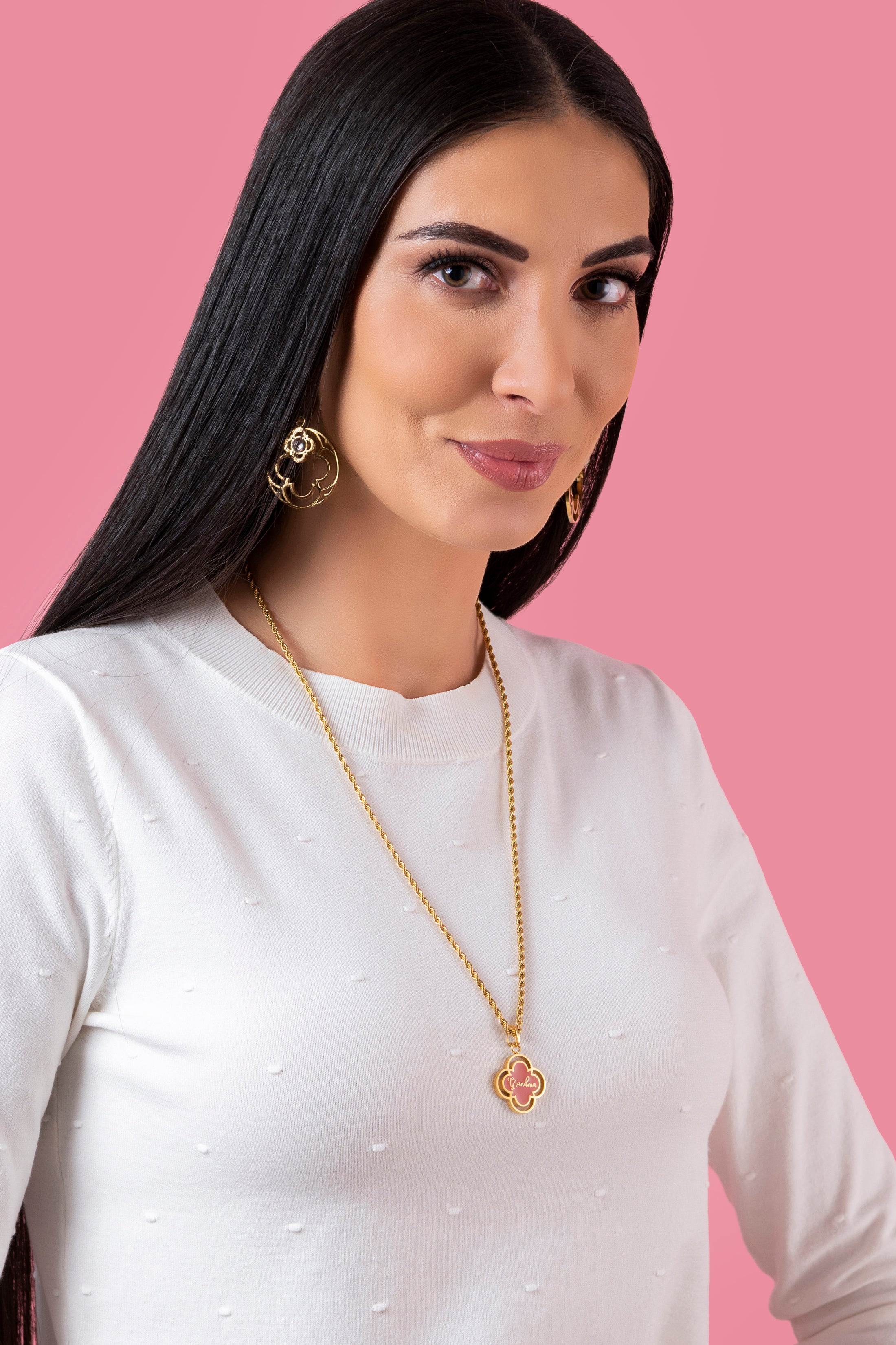 "Grandma" Pink Enamel Pendant