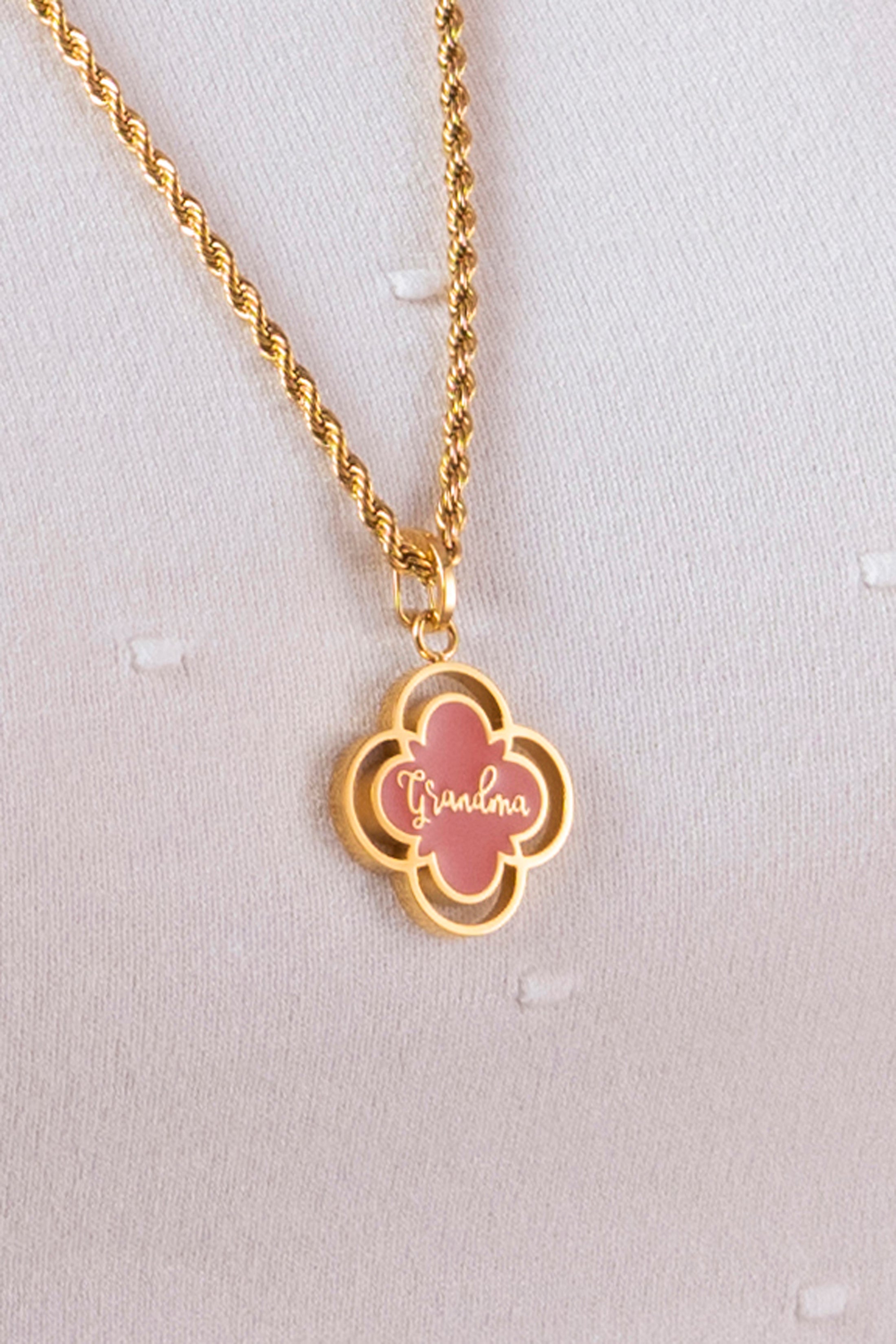 "Grandma" Pink Enamel Pendant
