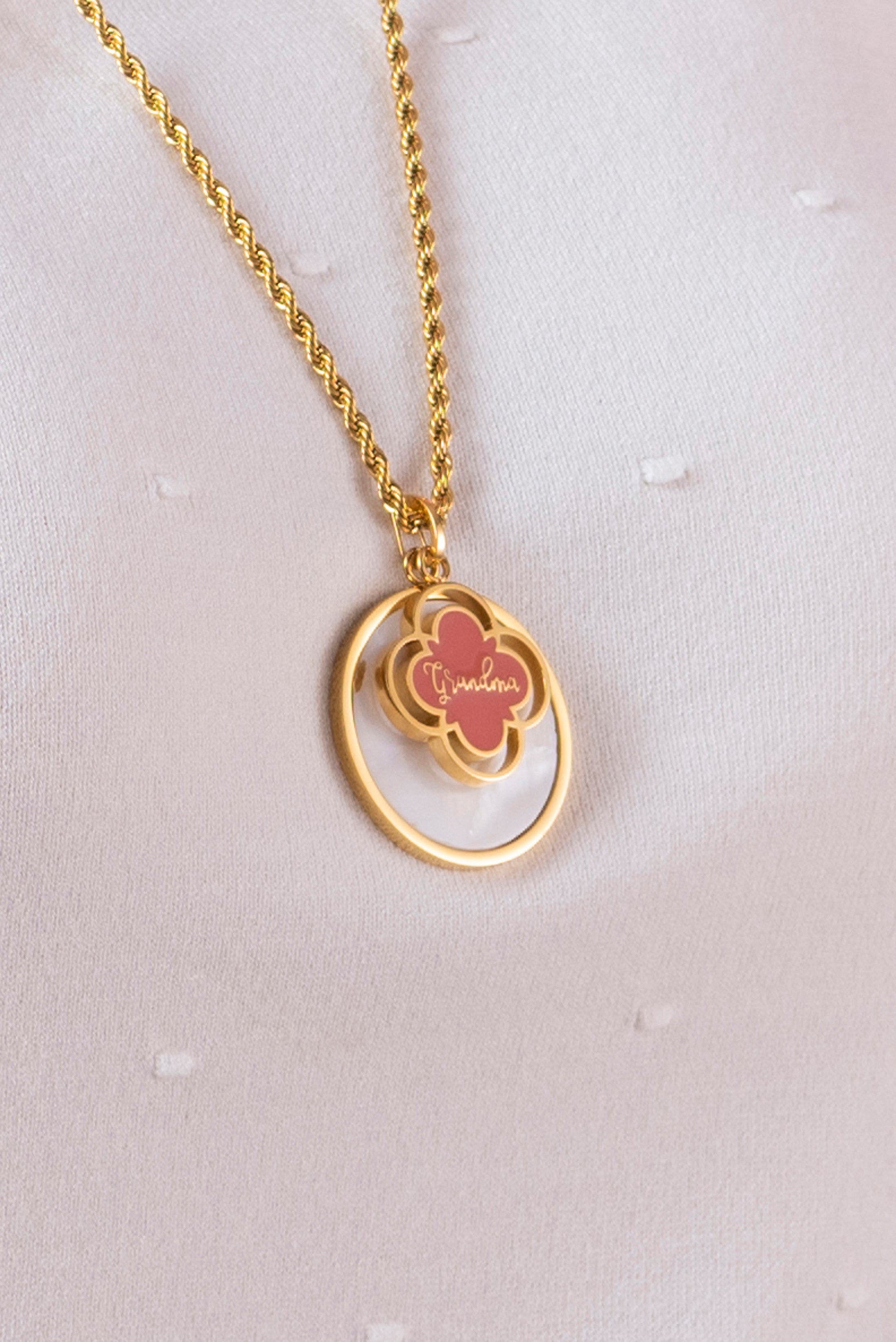 "Grandma" Pink Enamel Pendant