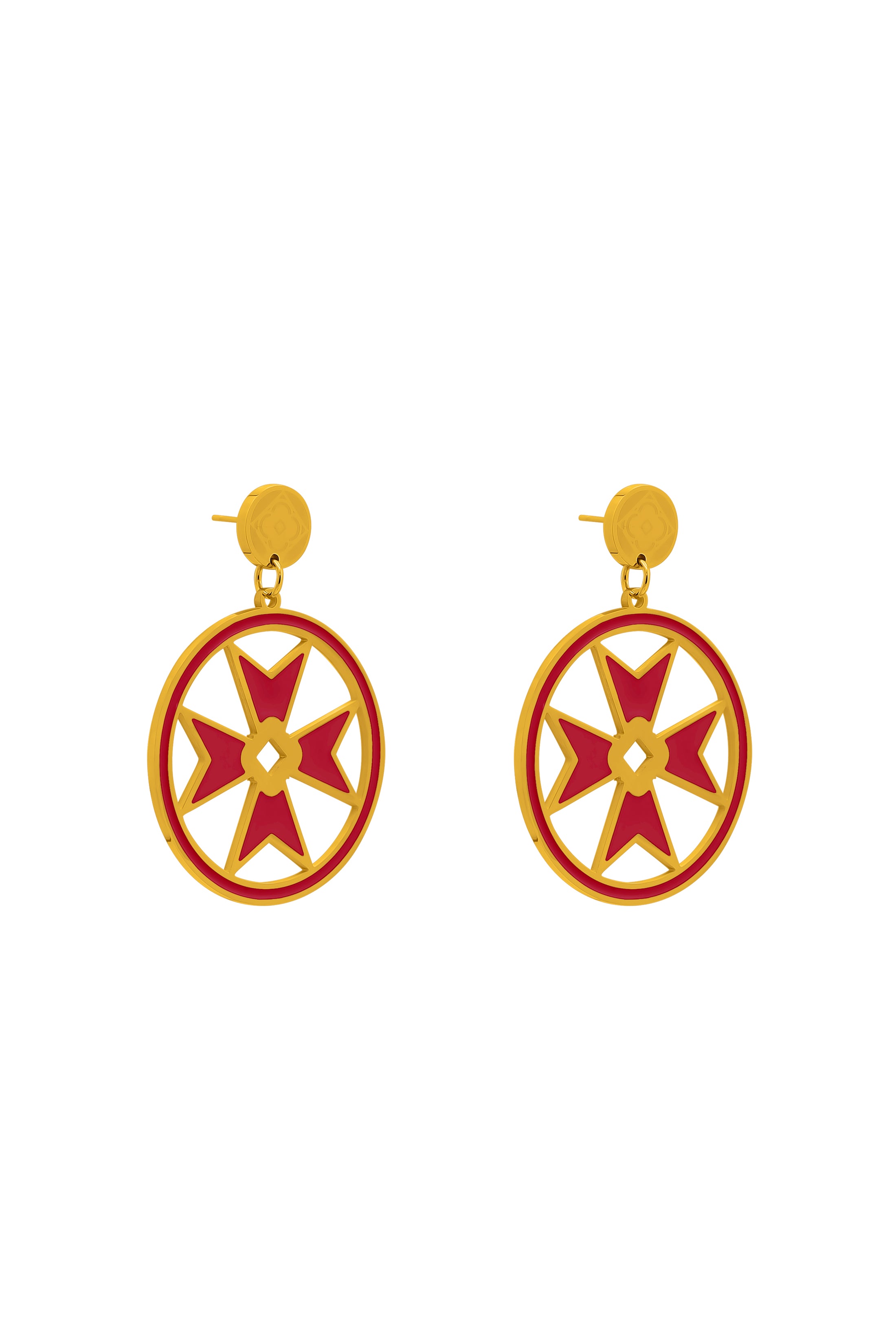 Catriona’s Medium Maltese Cross Hoop Earring Set in Red Enamel