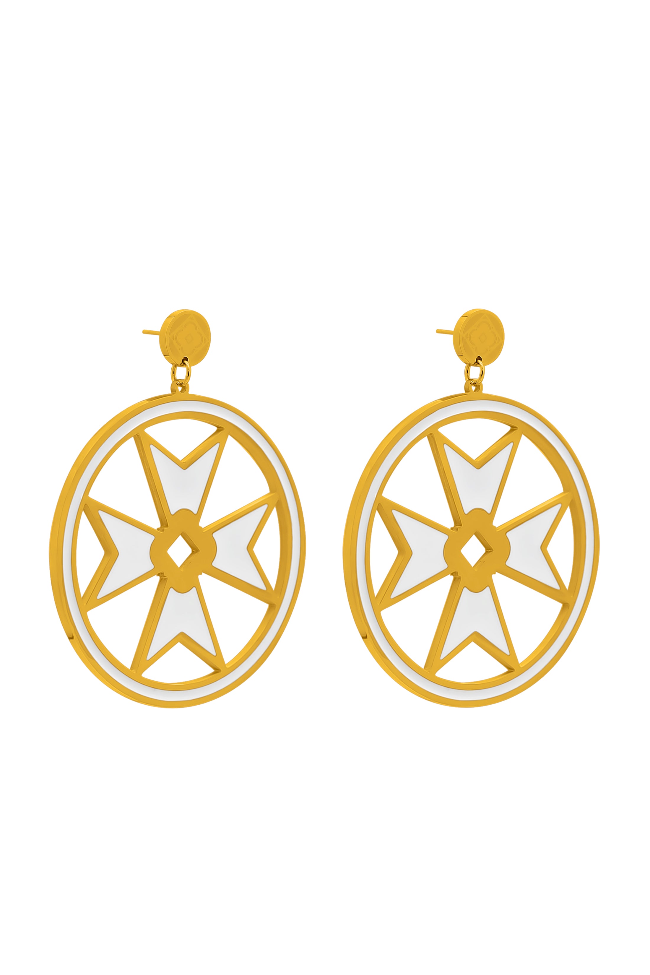 Catriona’s Large Maltese Cross Hoop Earring Set in White Enamel