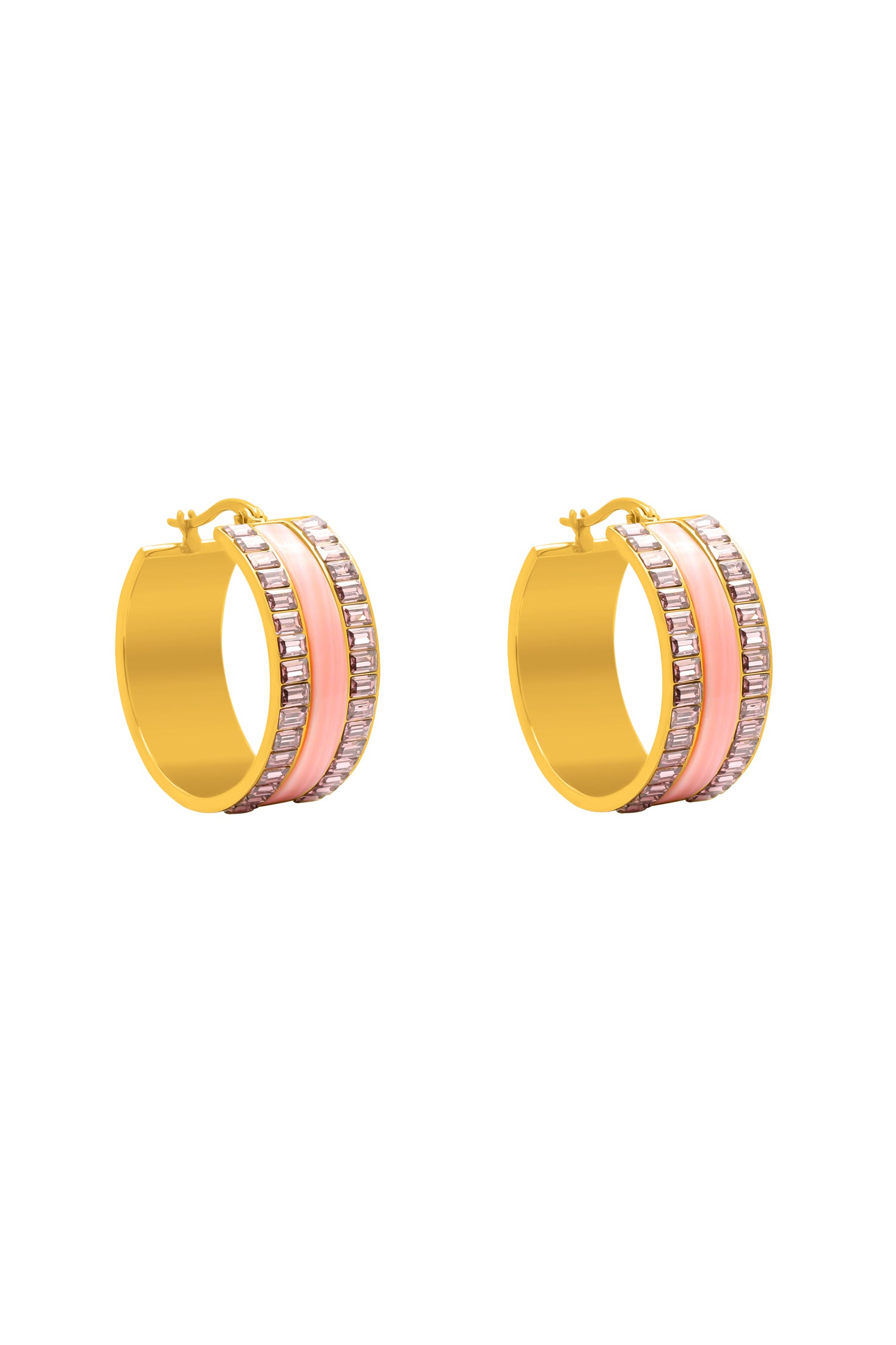 Faniello Pink Cat Eye Hoop Earring Set