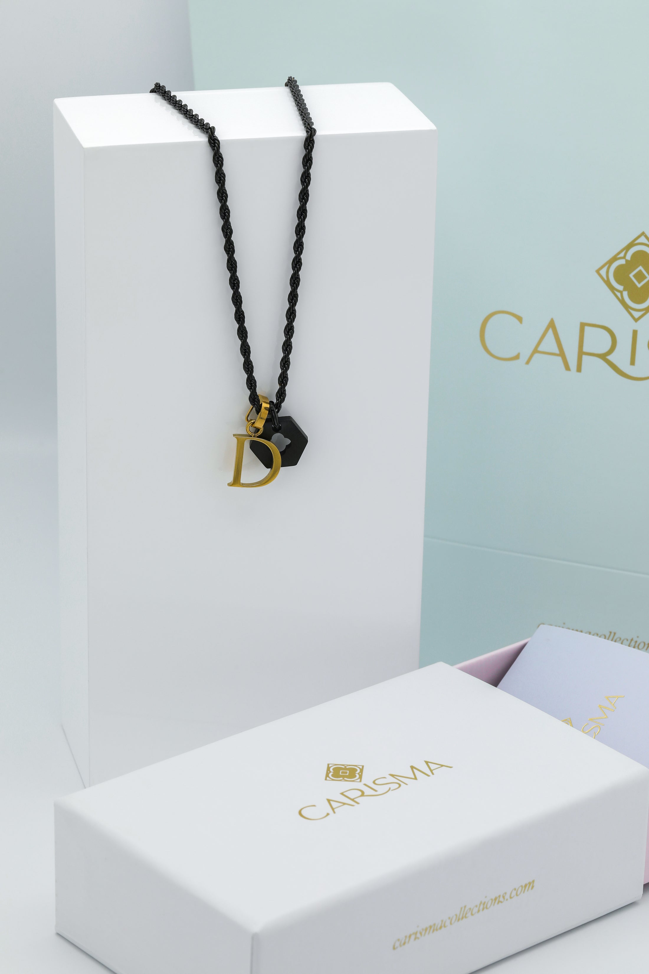 Black Carisma Hexagon & Letter Pendant Gift Set