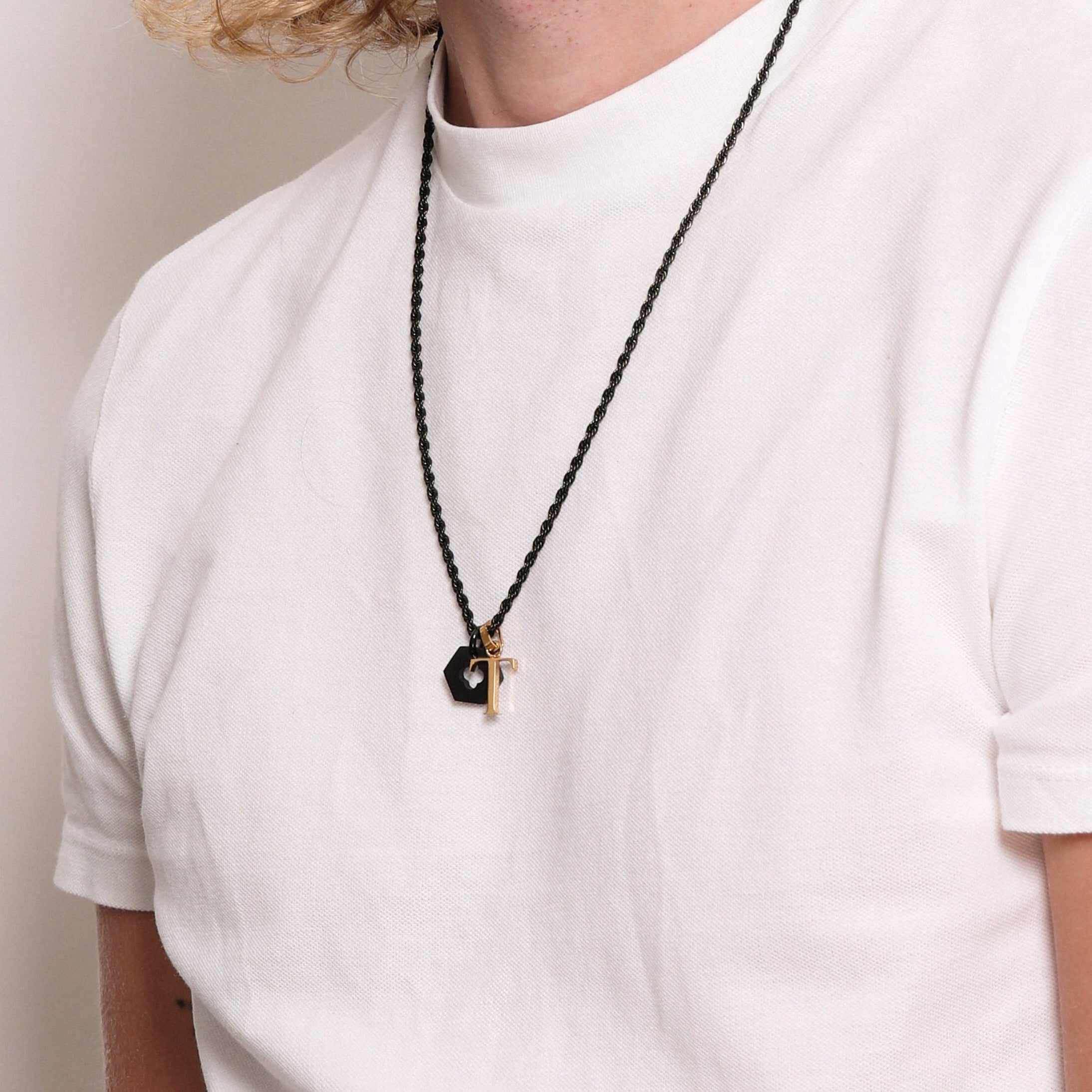 Black Carisma Hexagon & Letter Pendant Gift Set