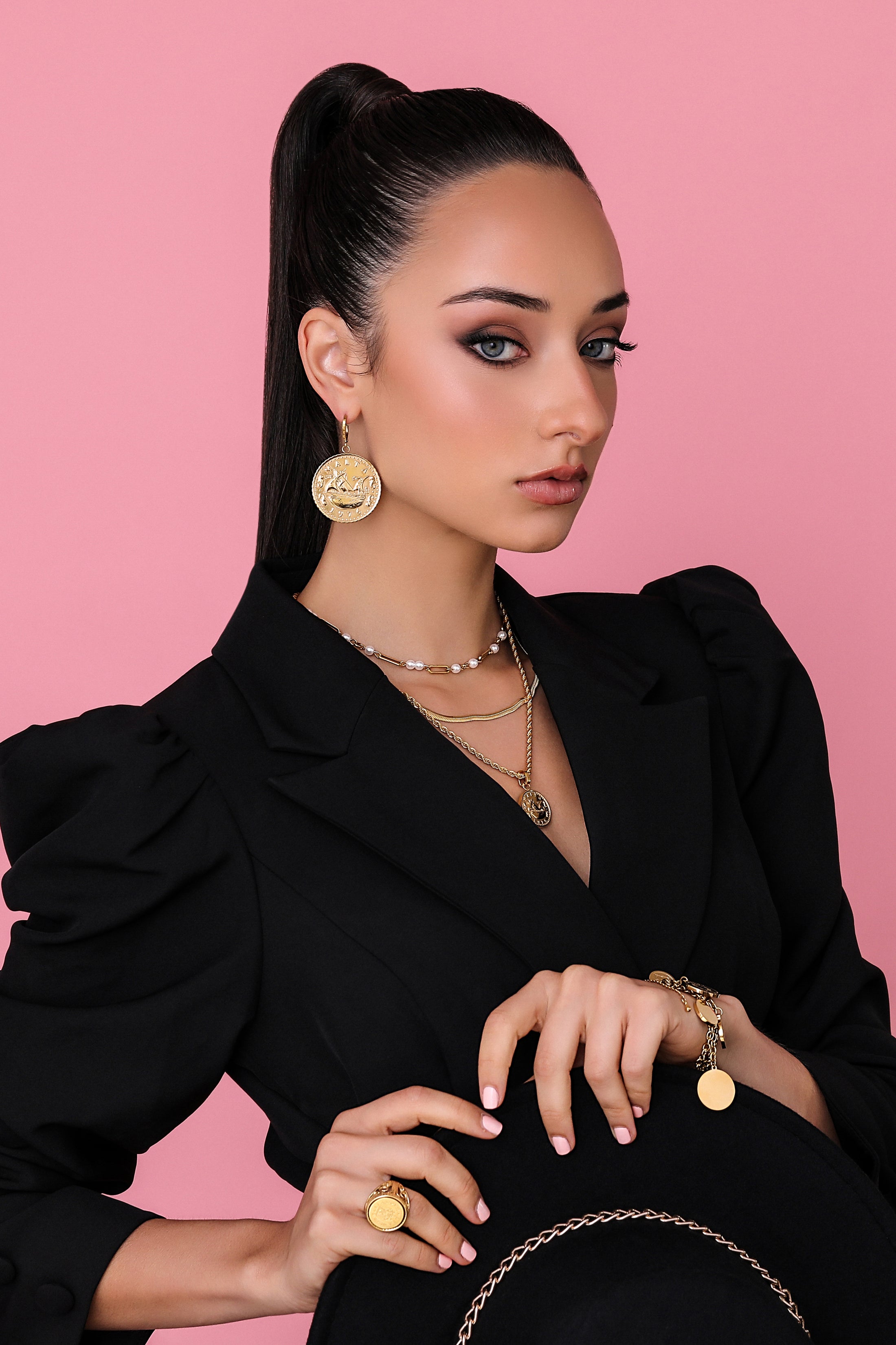 Xini Coin Embossed Statement Earrings