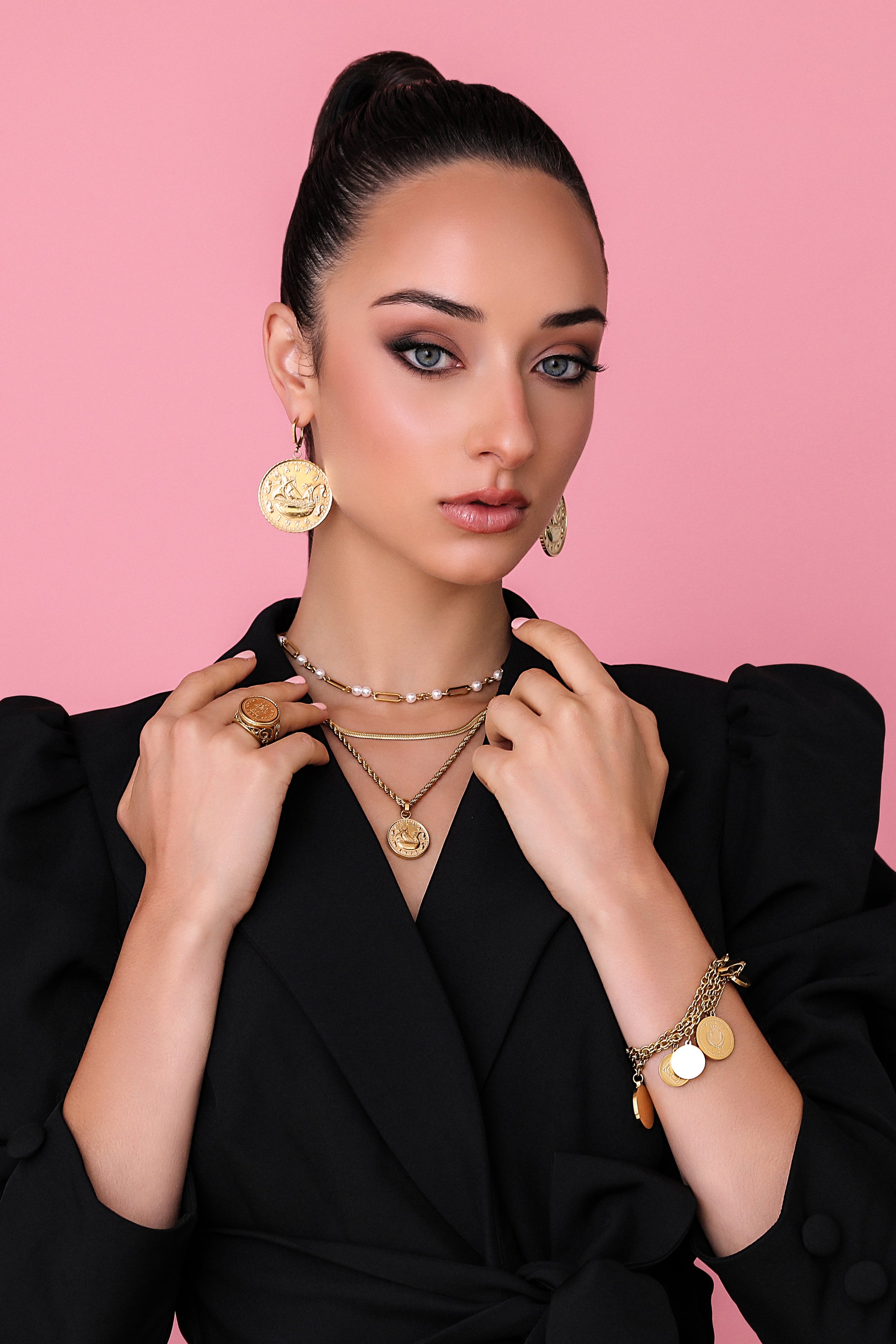 Xini Coin Embossed Statement Earrings