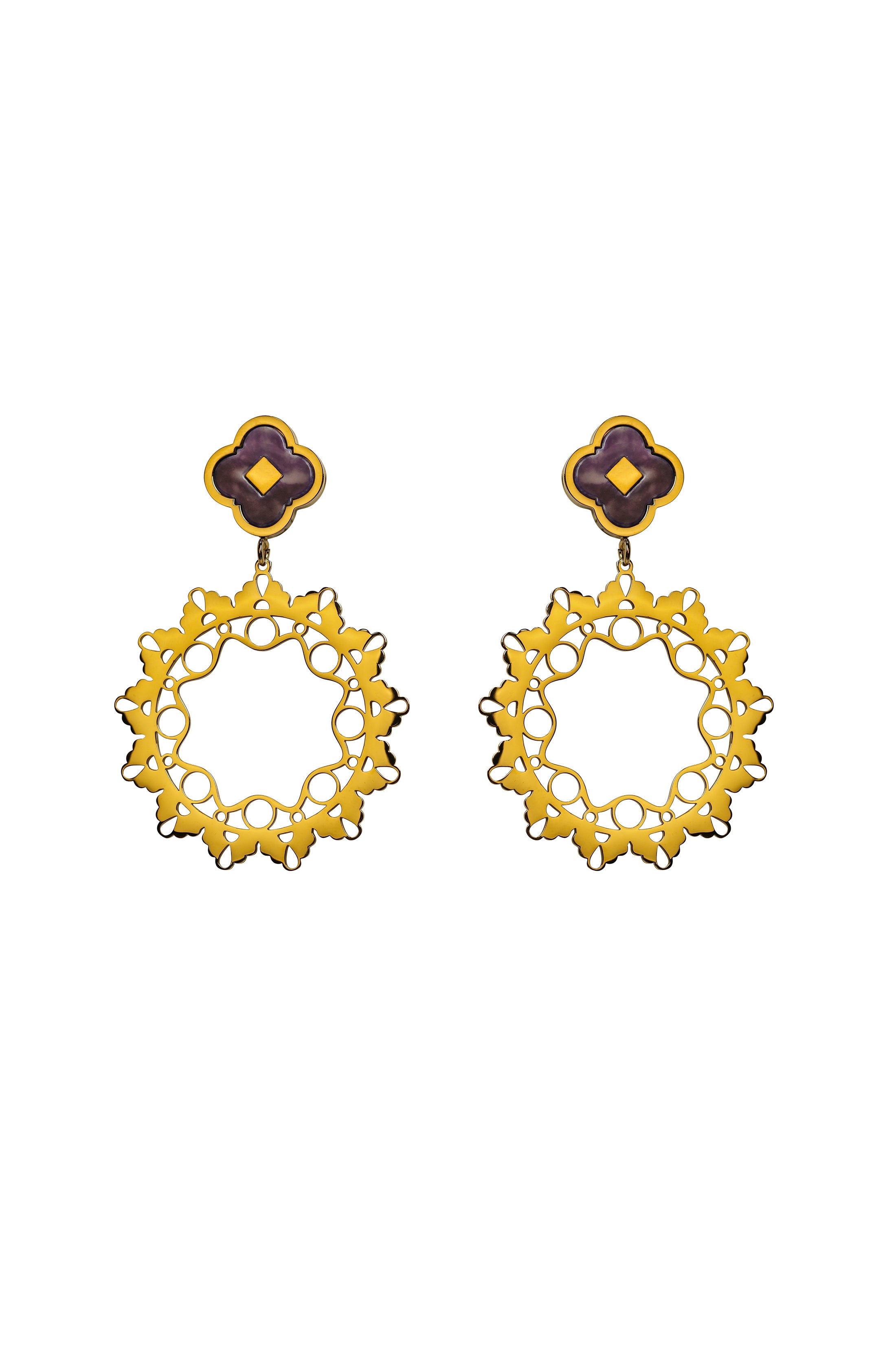 Lavender Stone Maltese Lace Earring Set