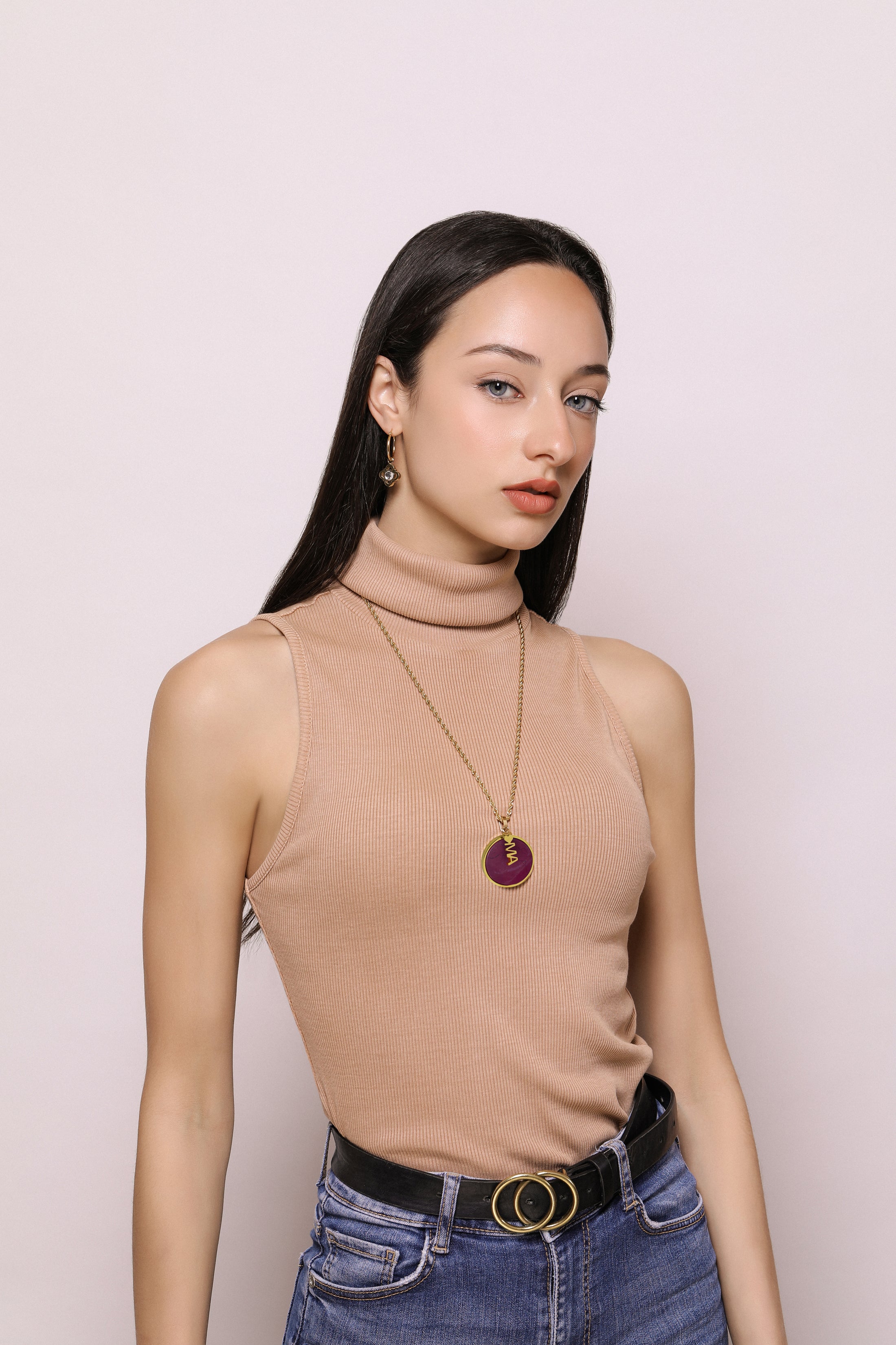 Maroon Stone Marble Large Circle Pendant