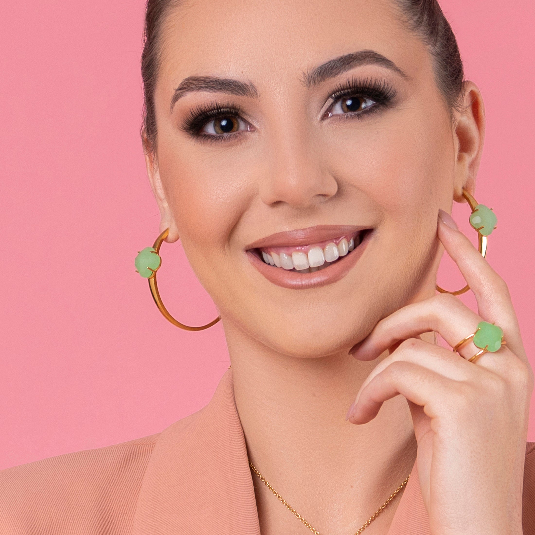 Stone Station Oversized Hoop Earring Set