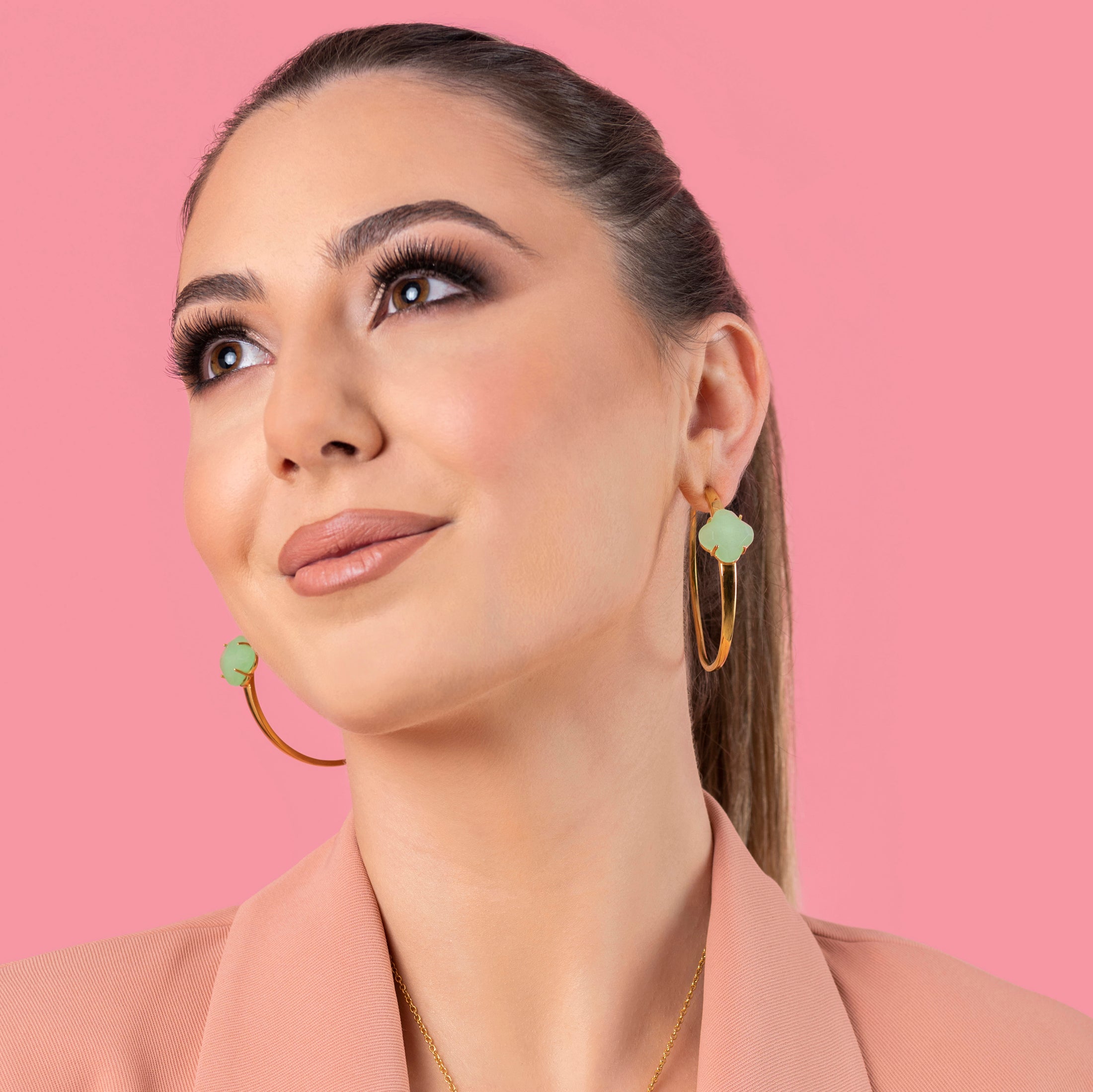 Stone Station Oversized Hoop Earring Set