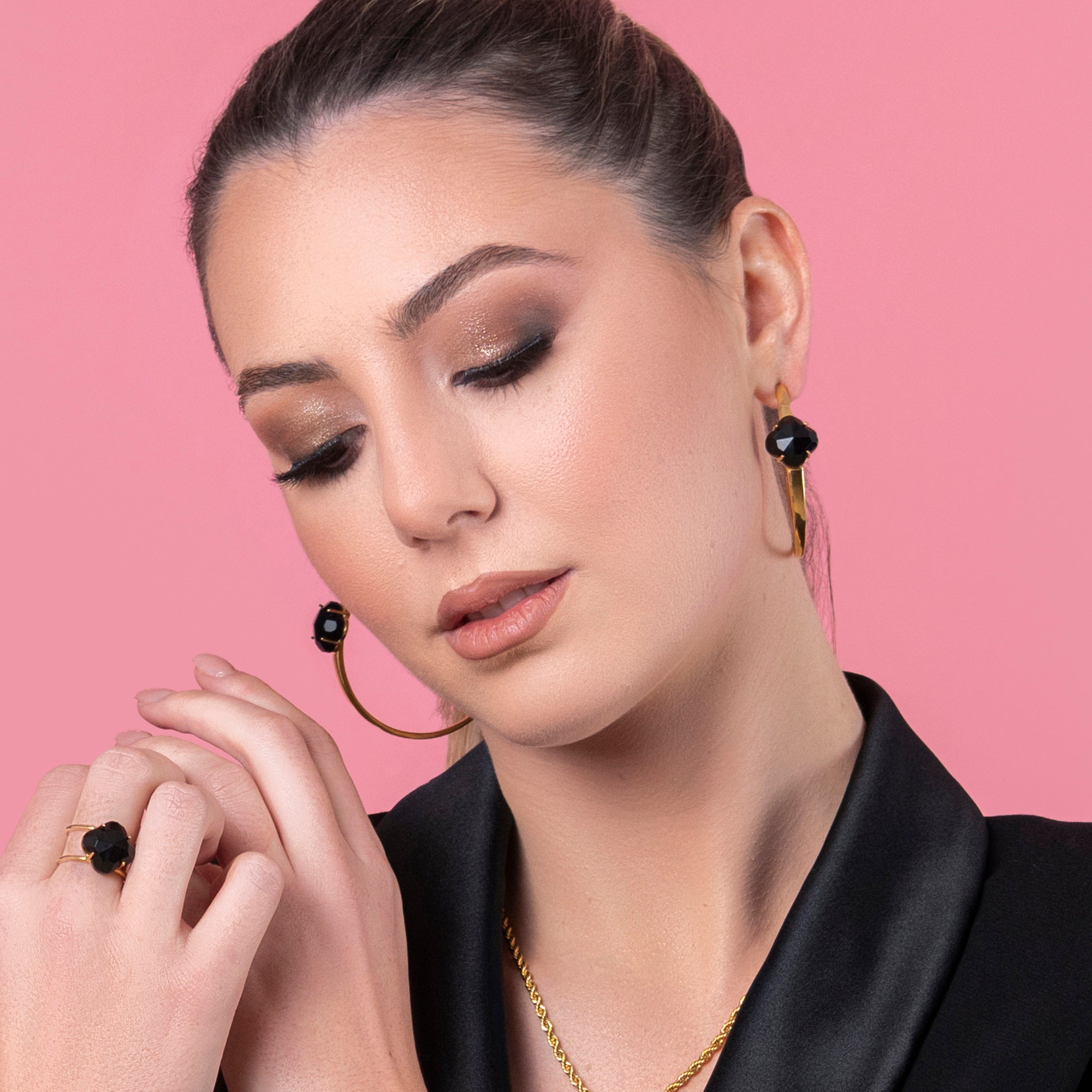 Stone Station Oversized Hoop Earring Set