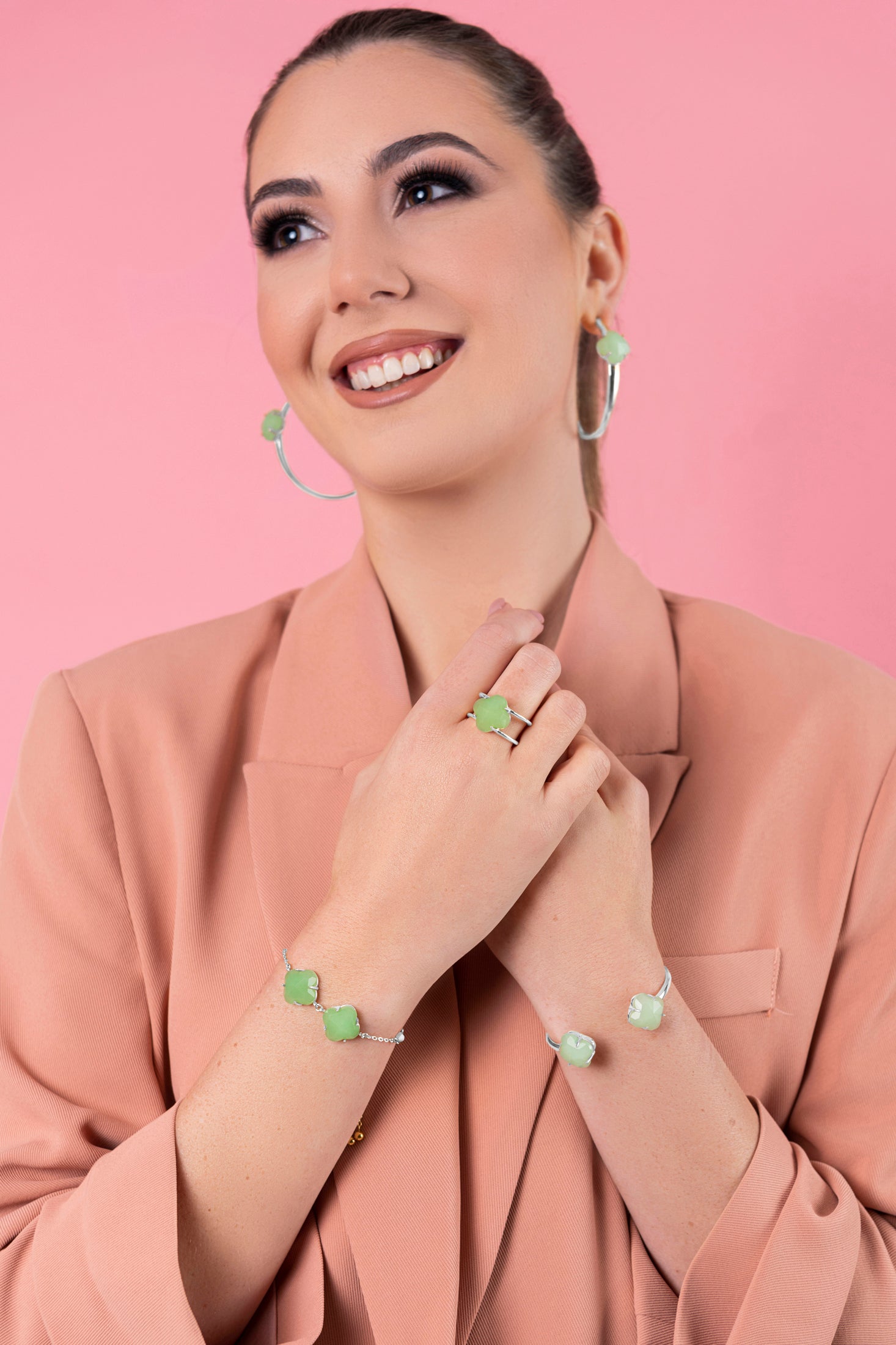 Stone Station Oversized Hoop Earring Set Silver Coloured