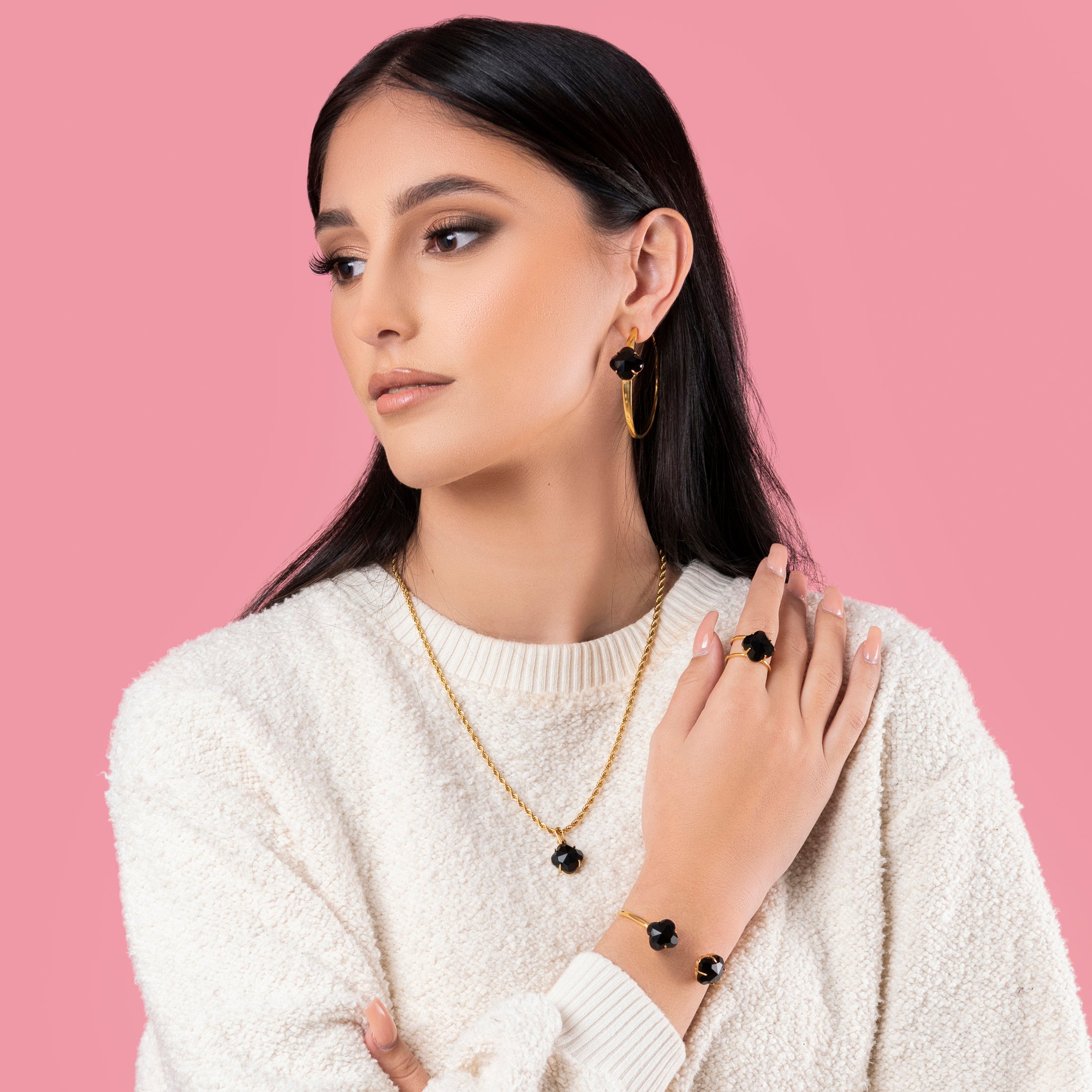 Stone Station Oversized Hoop Earring Set