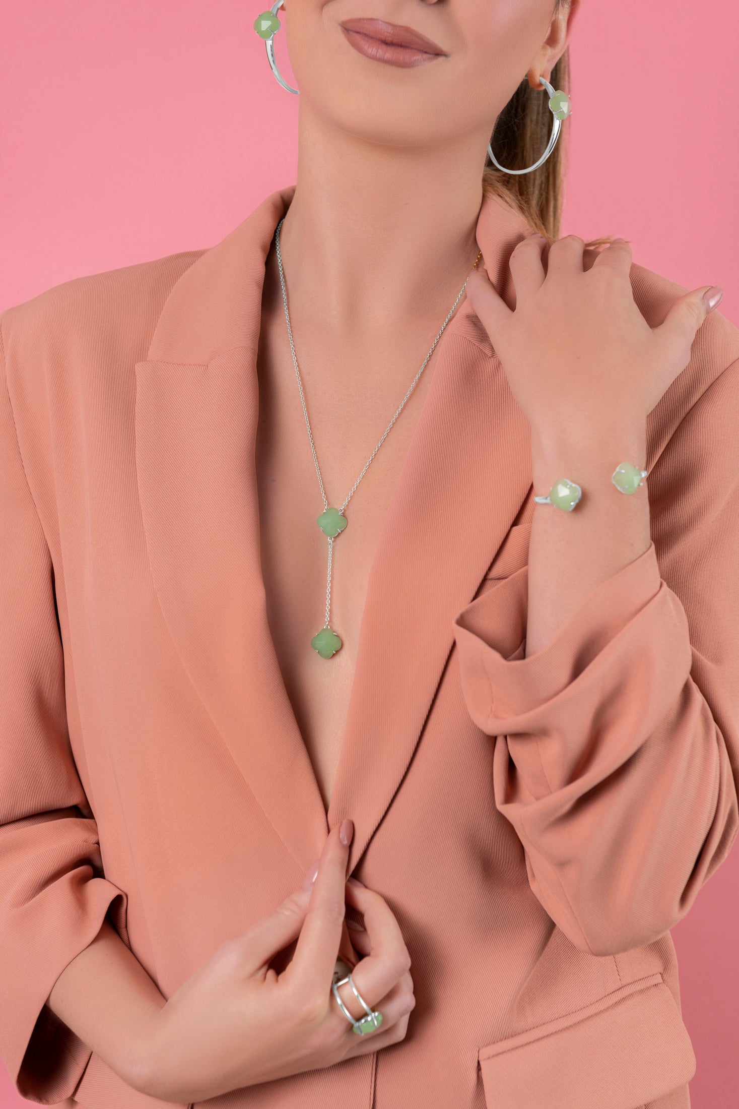 Stone Station Oversized Hoop Earring Set Silver Coloured