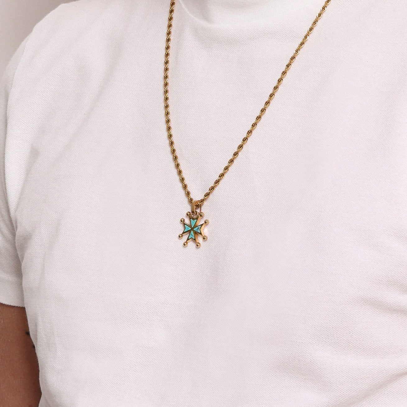 Turquoise Stone Maltese Cross Pendant