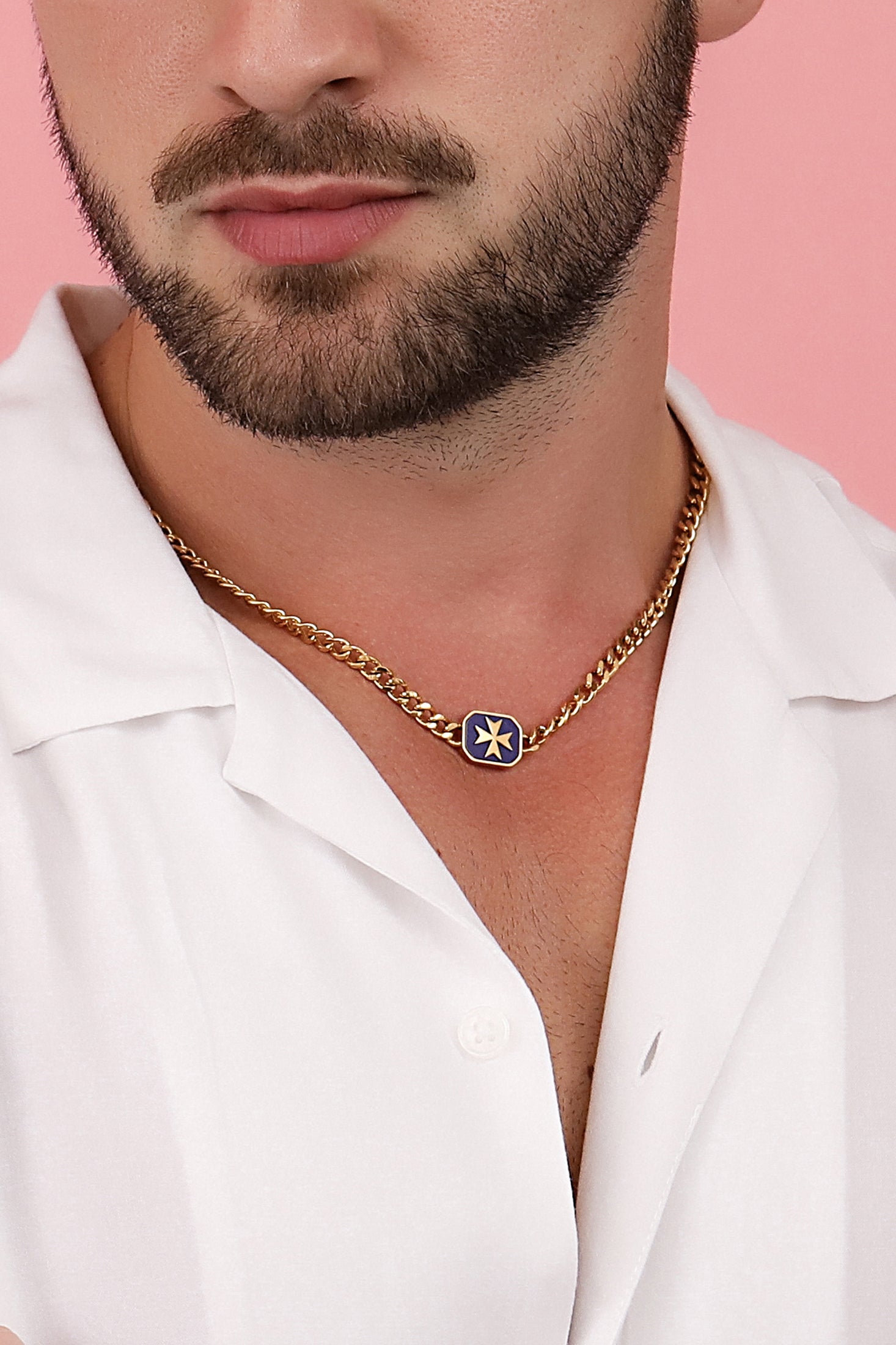 Deep Blue Maltese Cross Link Ring