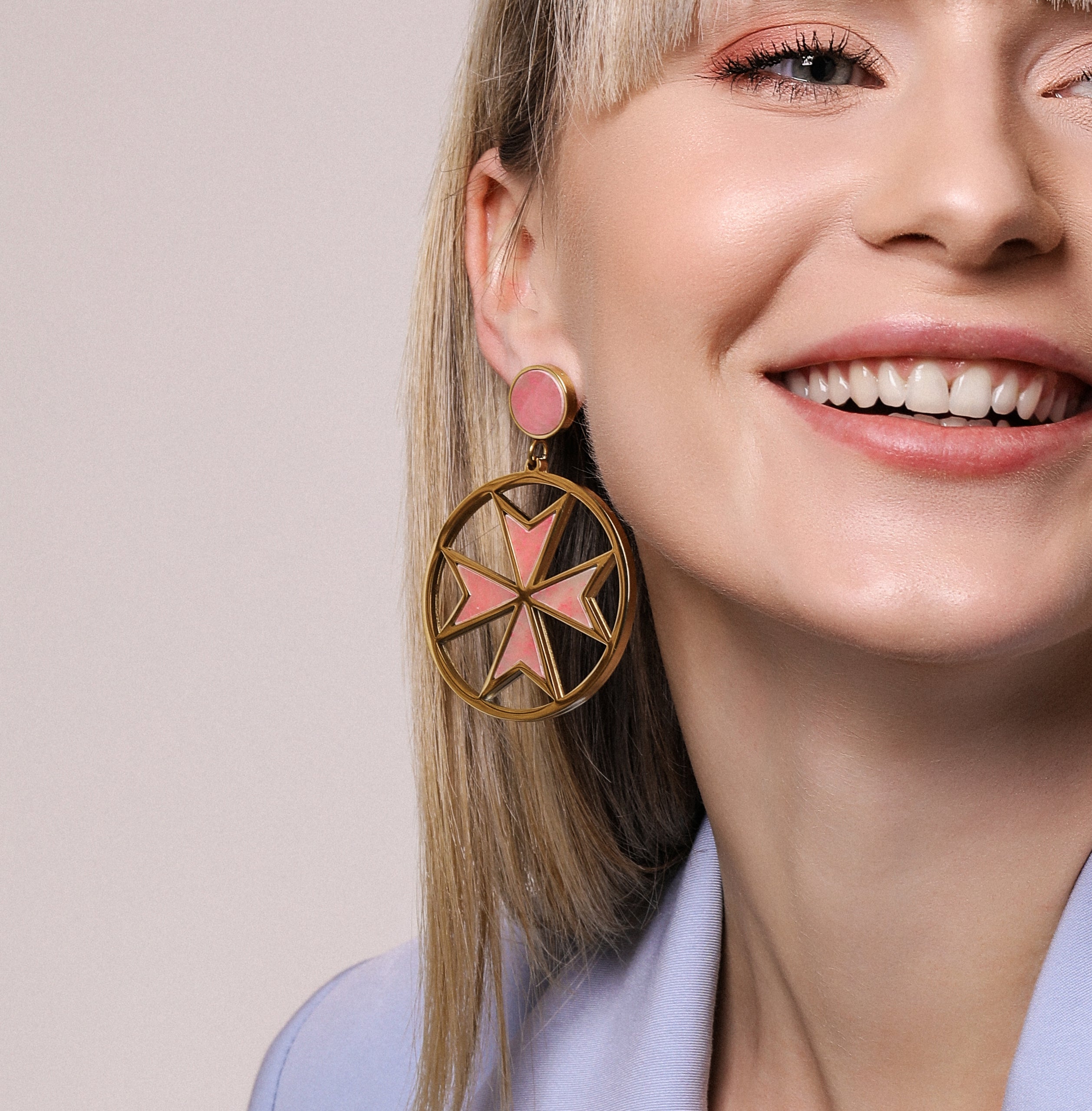 The Pink Marble Maltese Cross Earring Set