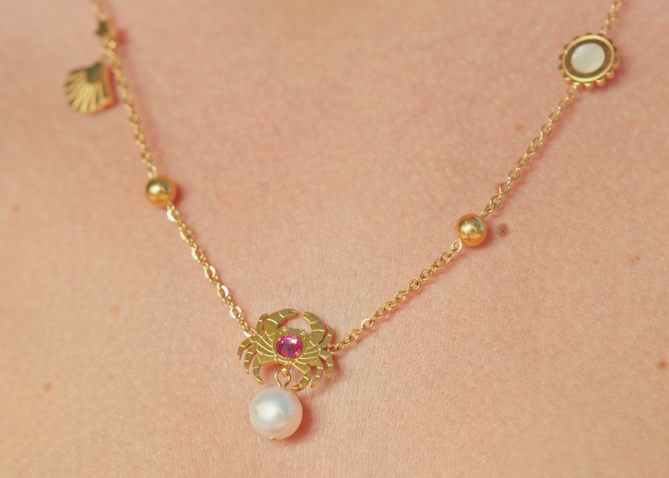 Qabru FreshWater Pearl Drop Stud Earrings & Qabru Multi Charm Necklace Gift Set