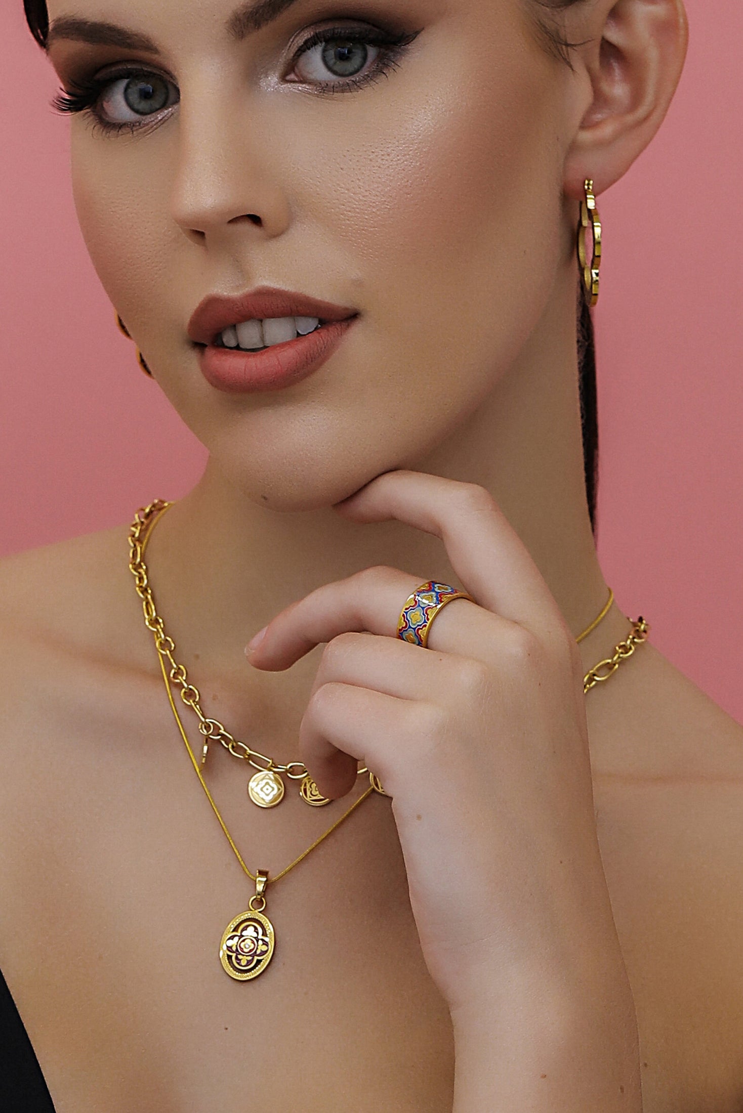 Lellux Teal & Burgundy Maltese Tile Ring