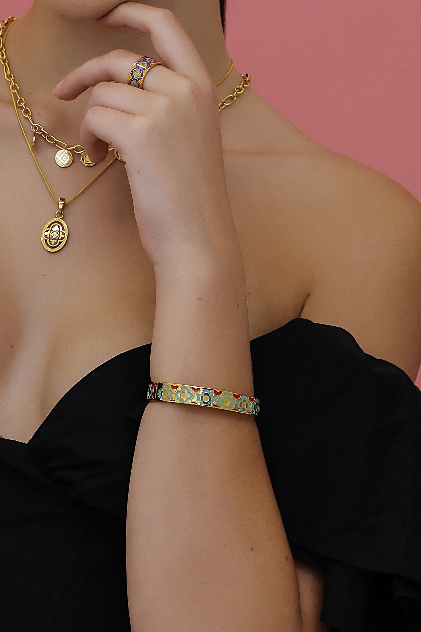 Lellux Teal & Burgundy Maltese Tile Ring