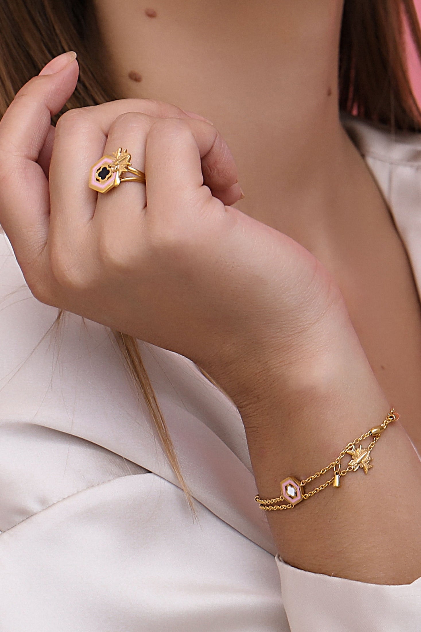 Reġina Pink & Black Enamel Ring