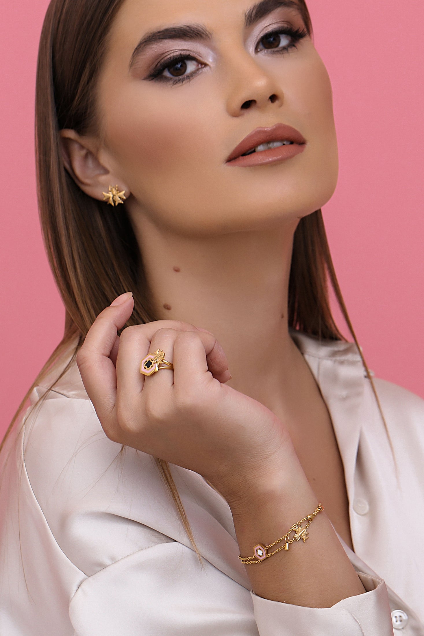 Reġina Pink & Black Enamel Ring