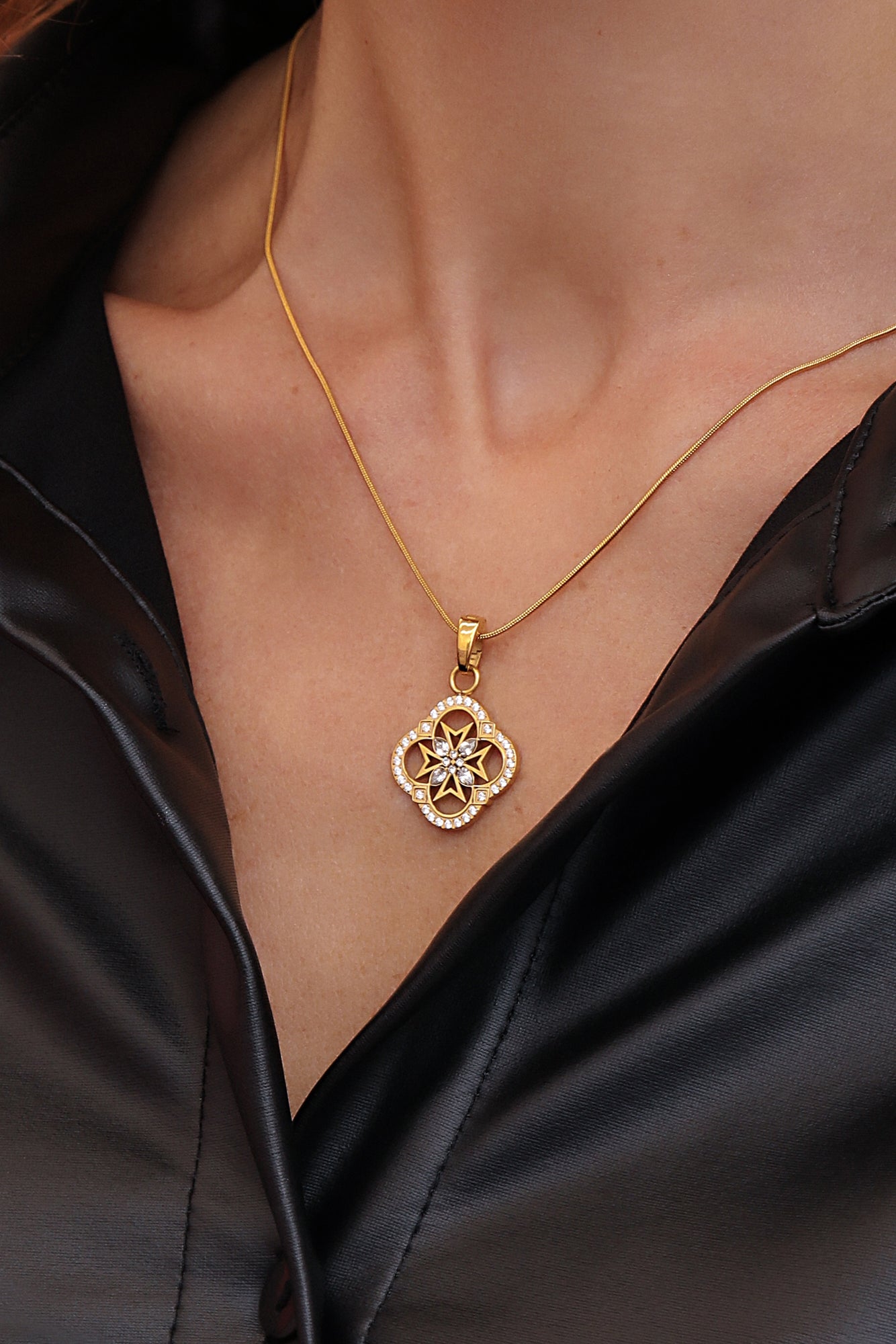 Quad Crystal Maltese Cross Pendant