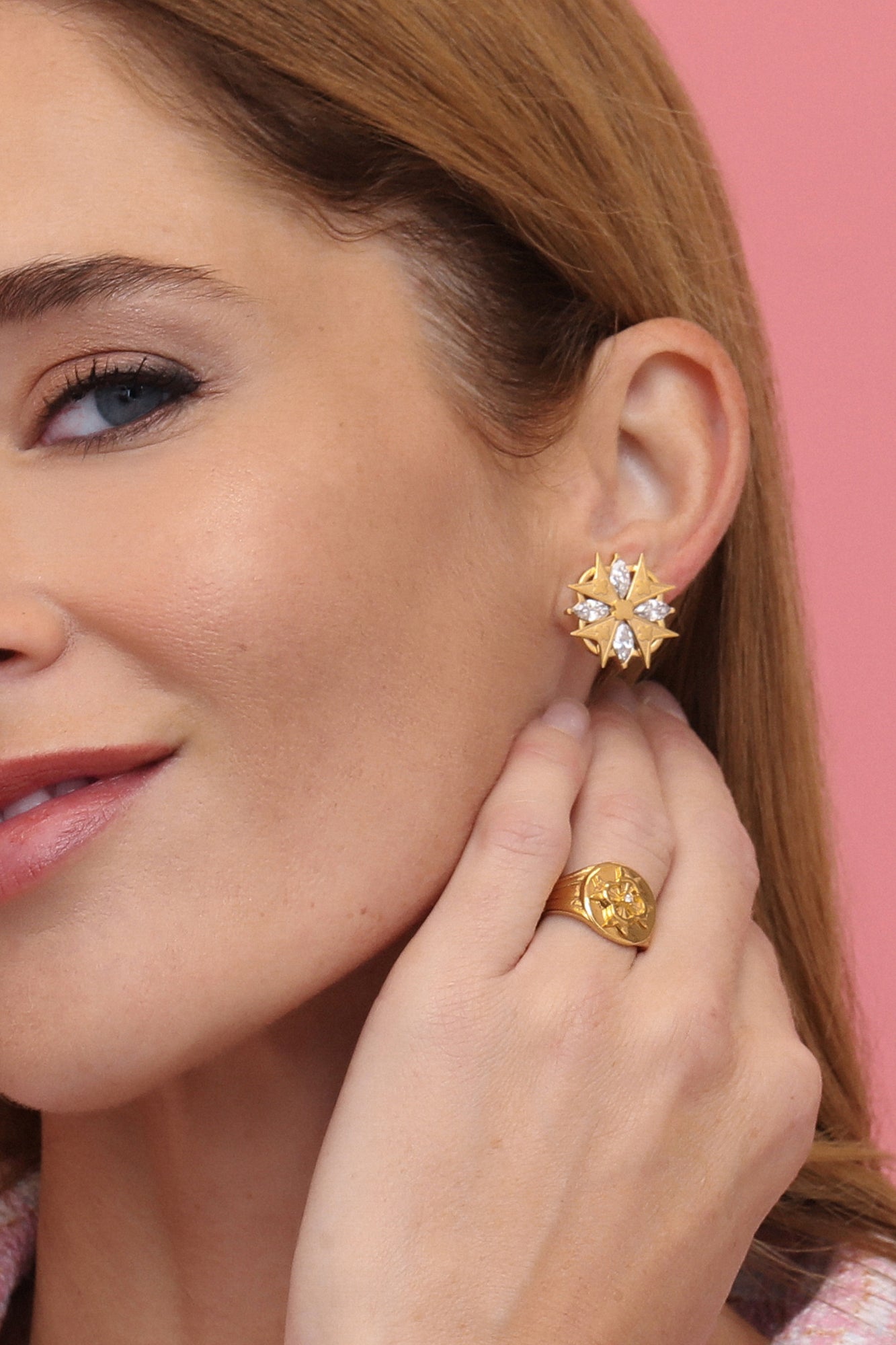 Quad Crystal Maltese Cross Stud Earring Set