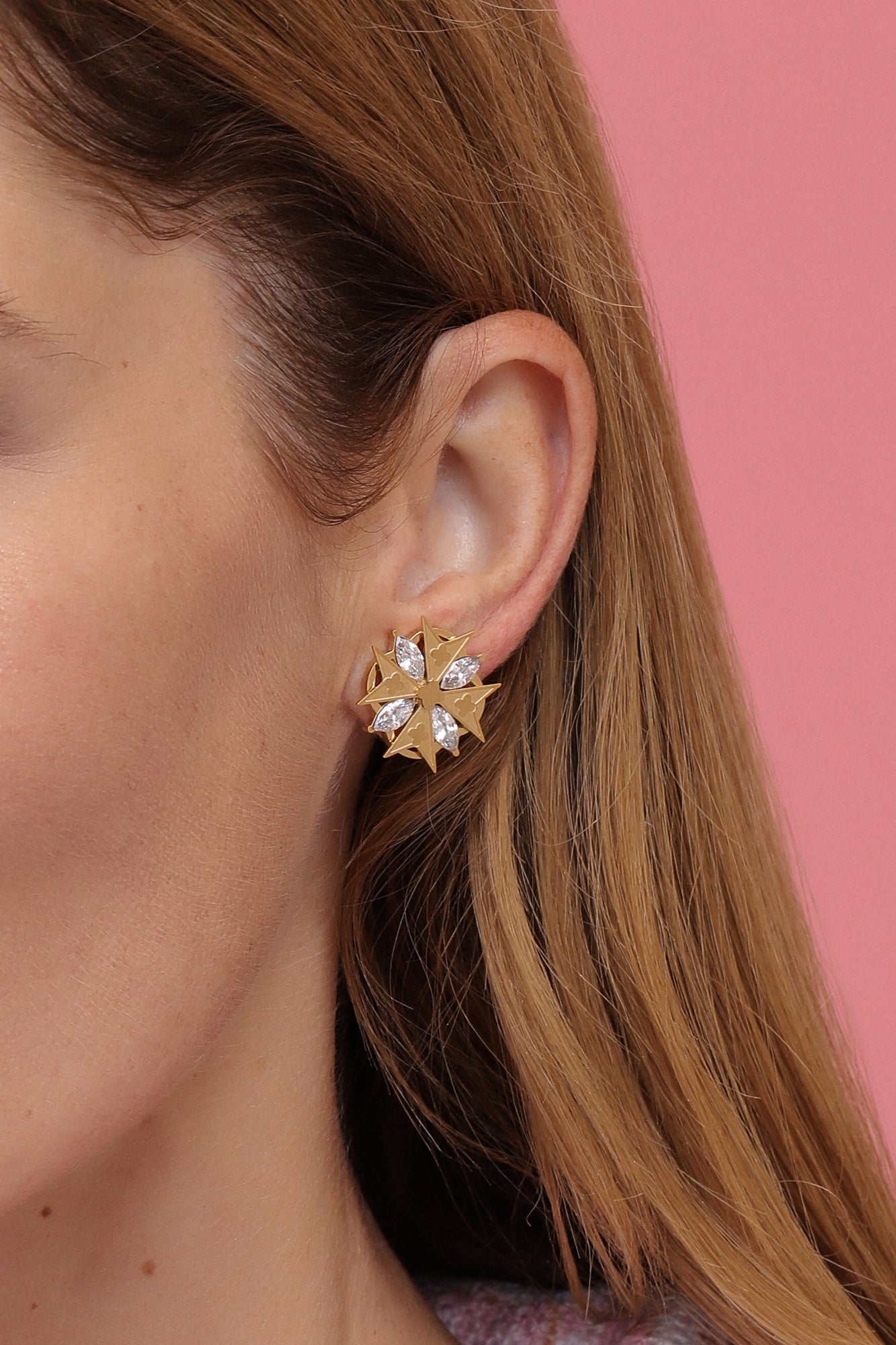 Quad Crystal Maltese Cross Stud Earring Set