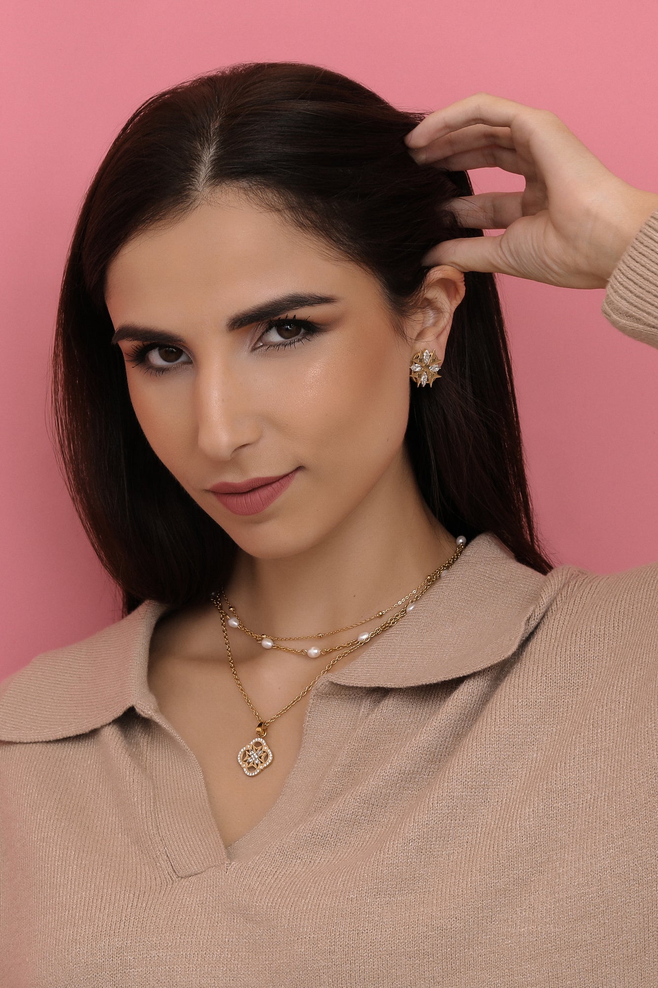 Quad Crystal Maltese Cross Stud Earring Set