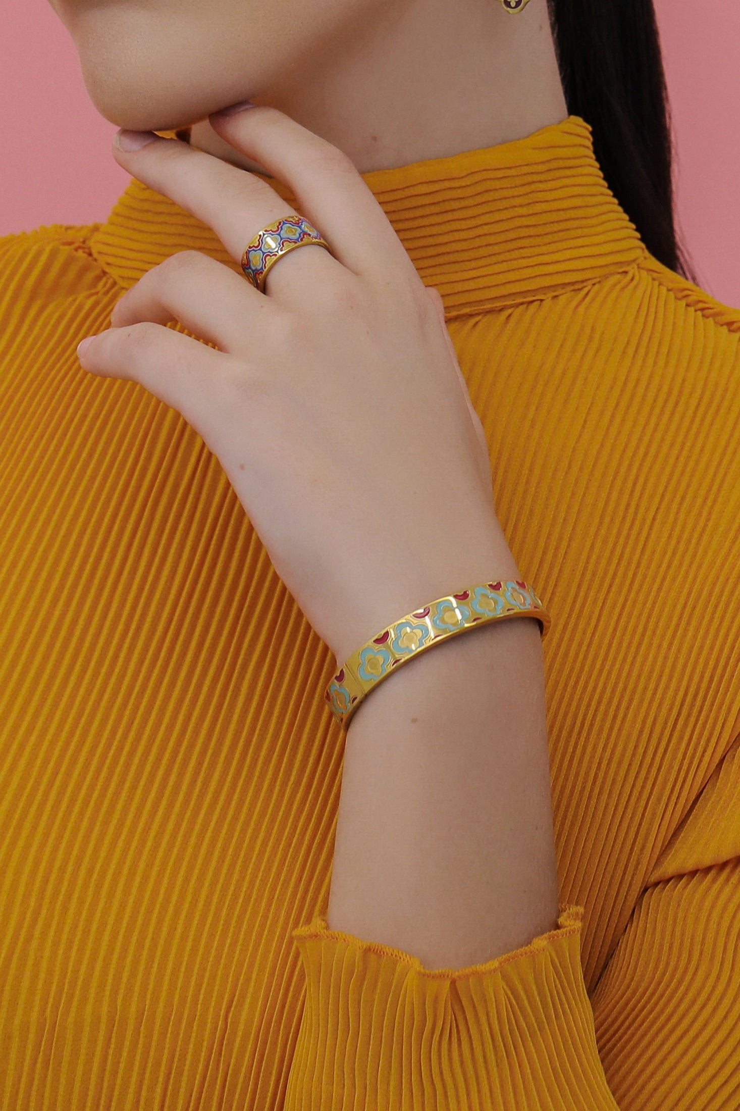 Lellux Teal & Burgundy Maltese Tile Ring