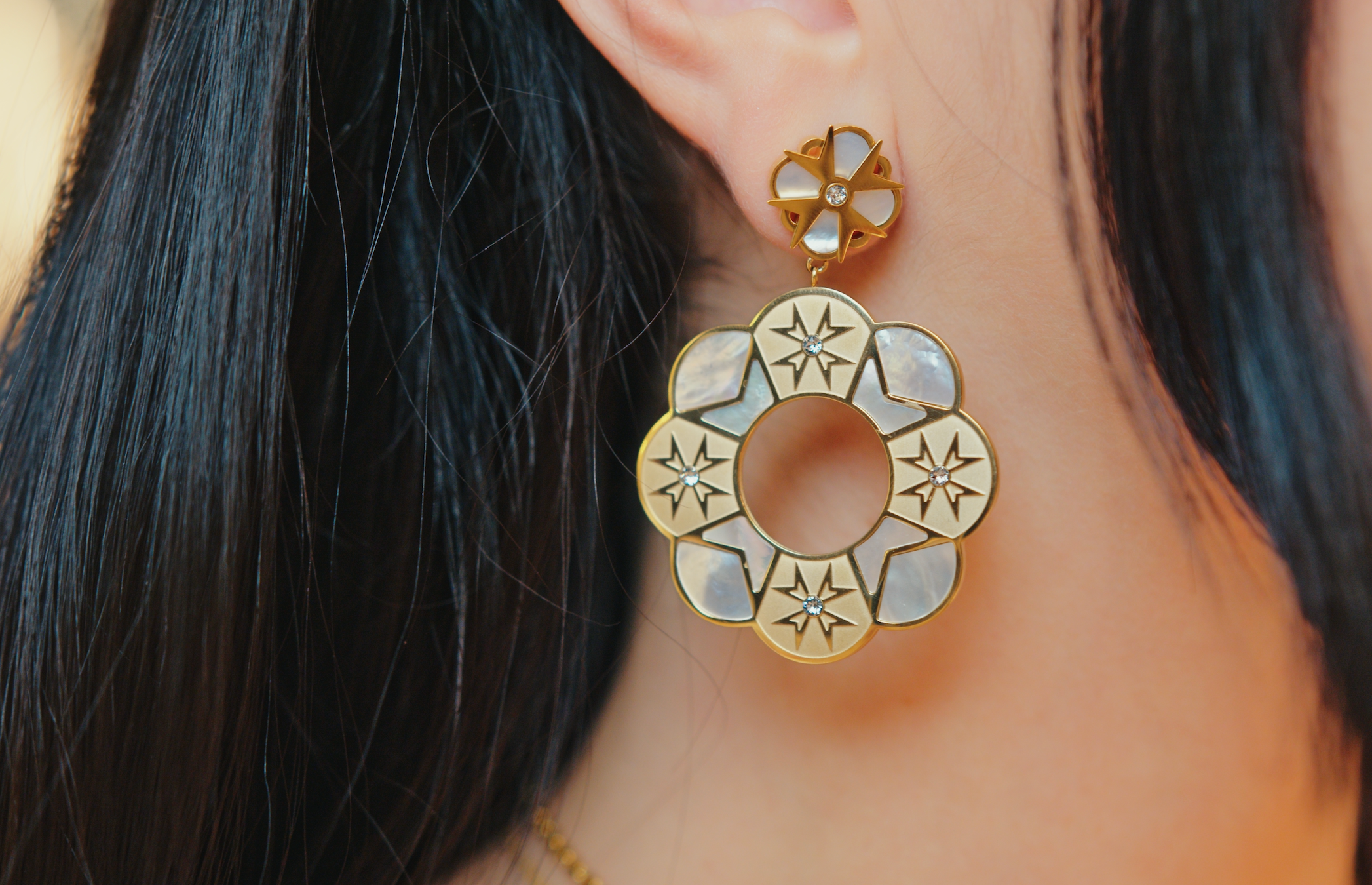 Mother of Pearl Maltese Cross Statement Earrings