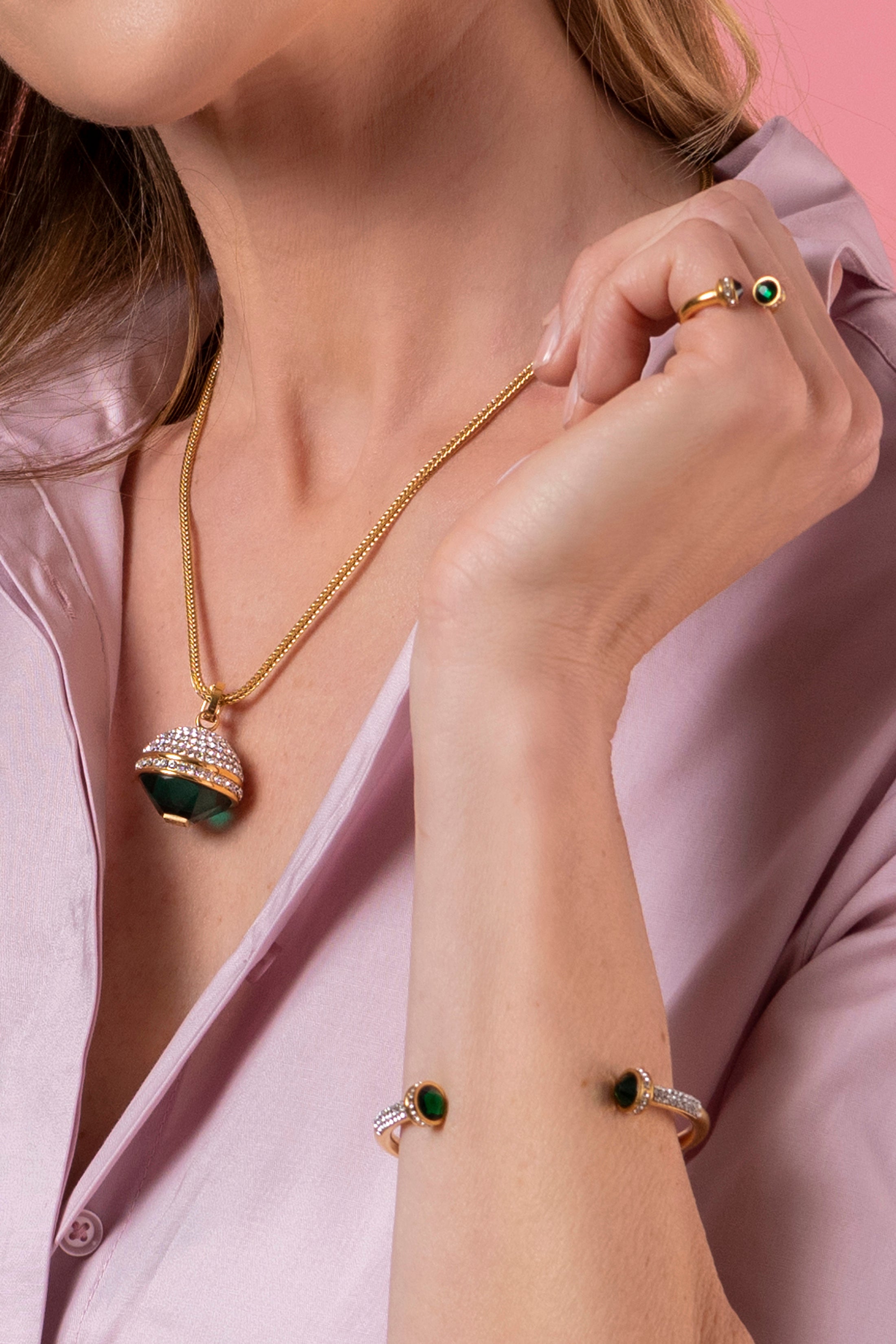 Green Crystal Sphere Bangle