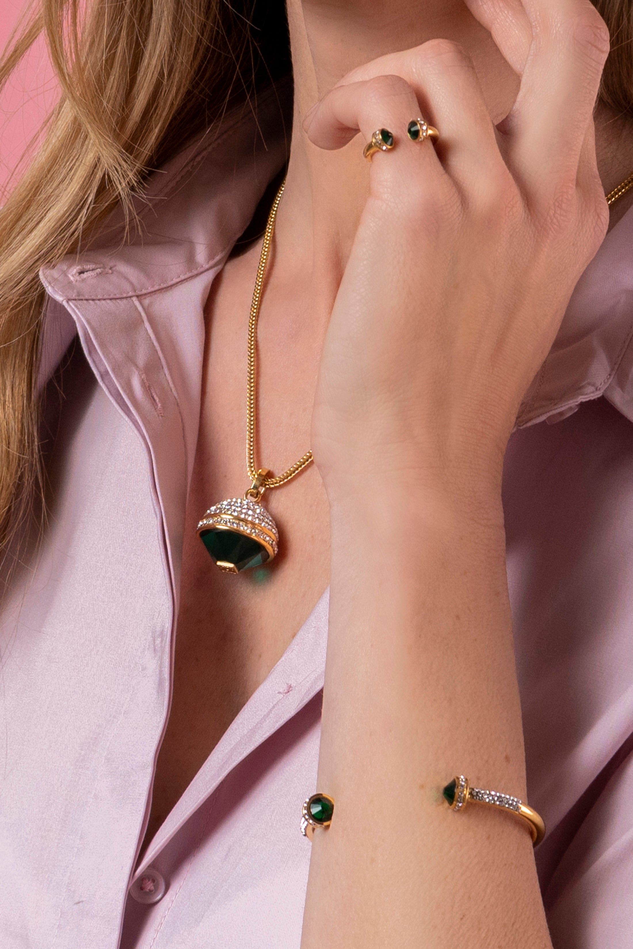 Green Crystal Sphere Bangle