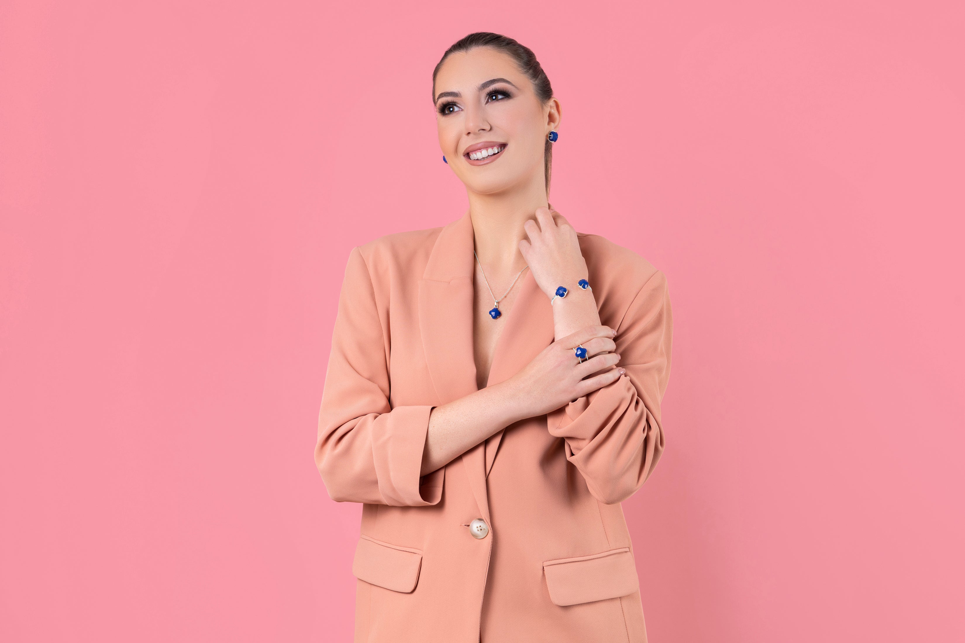 Stone Station Stud Earring Set Silver Coloured