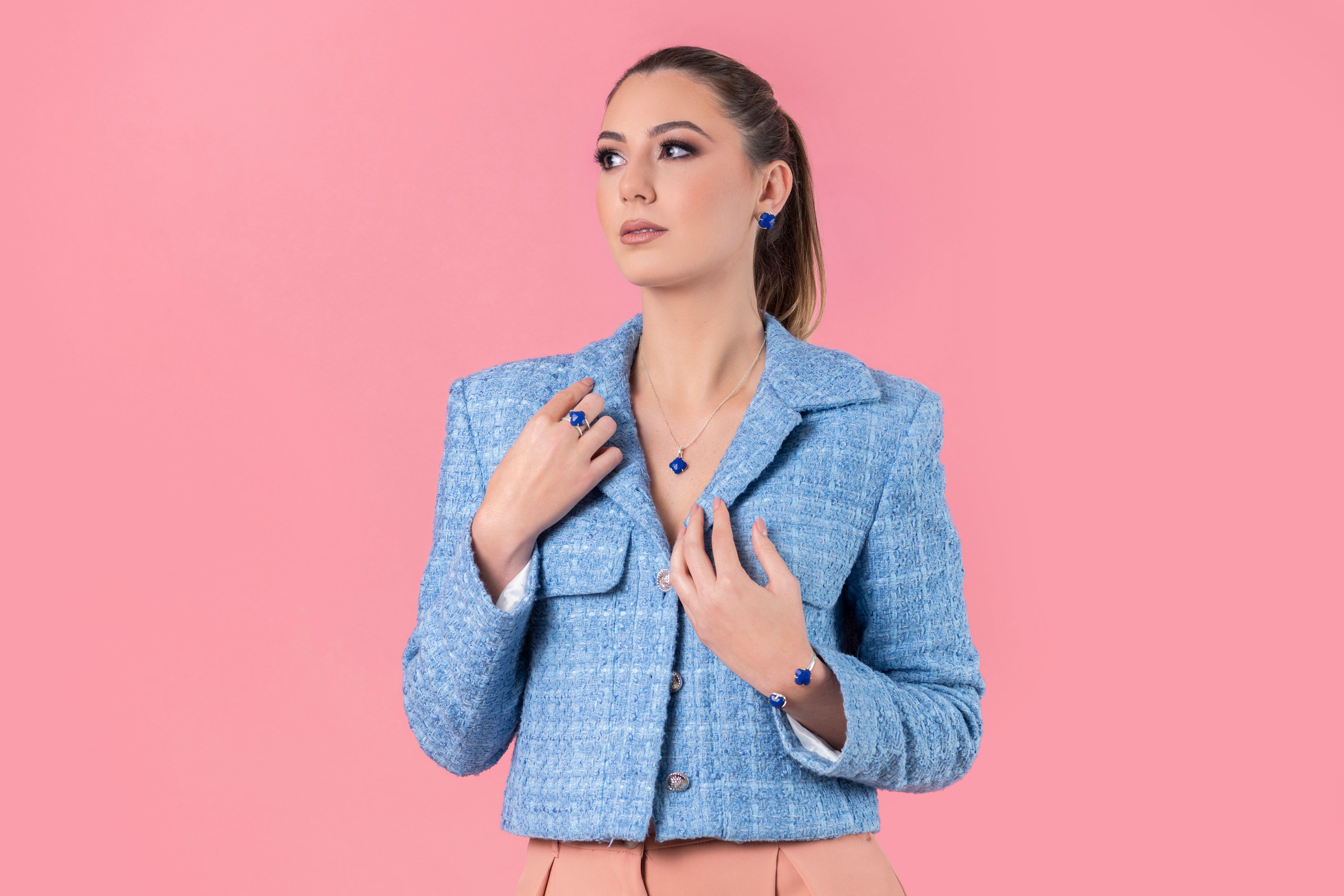 Stone Station Stud Earring Set Silver Coloured