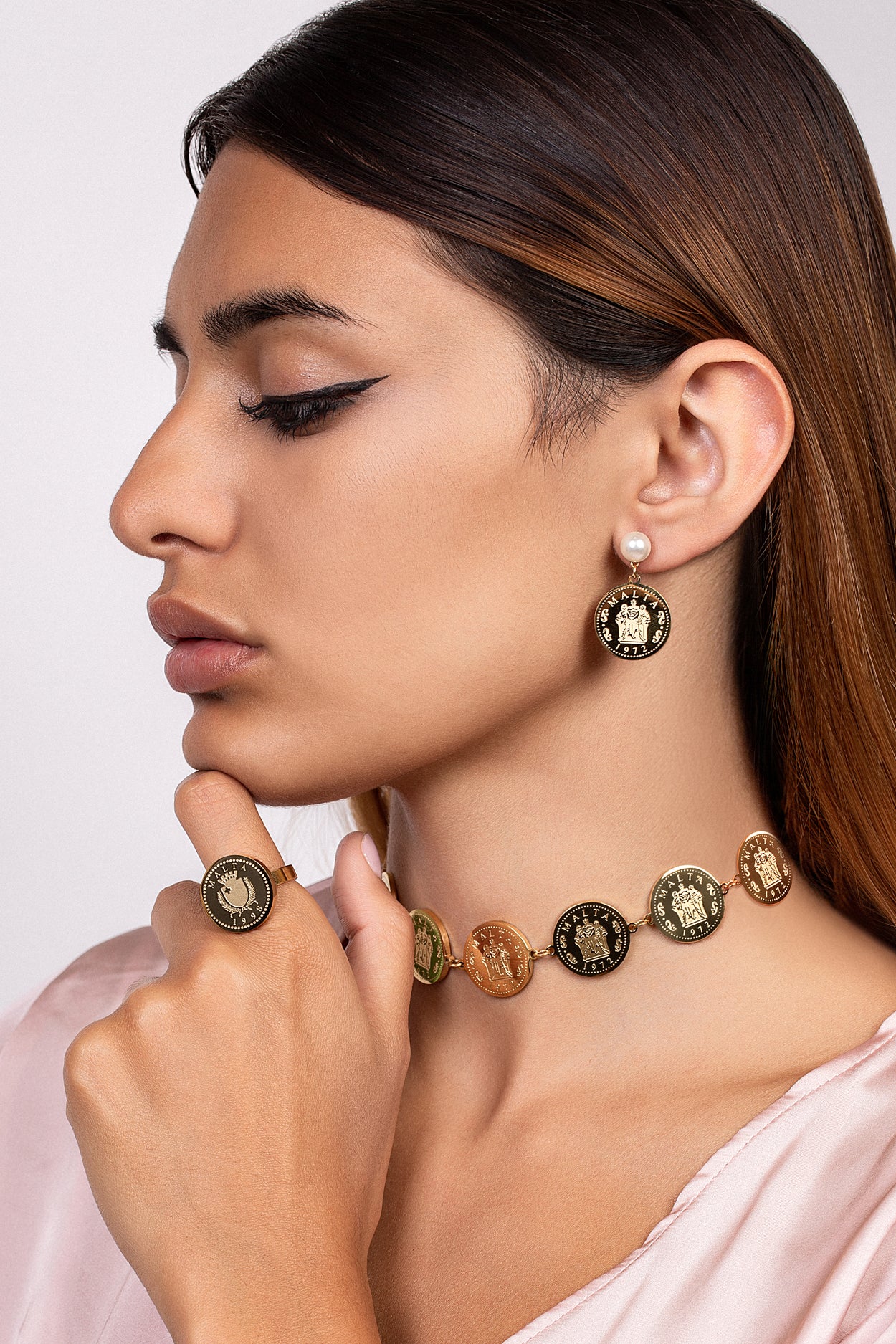 Fortitude, Faith & Hope Coin Link Choker Necklace