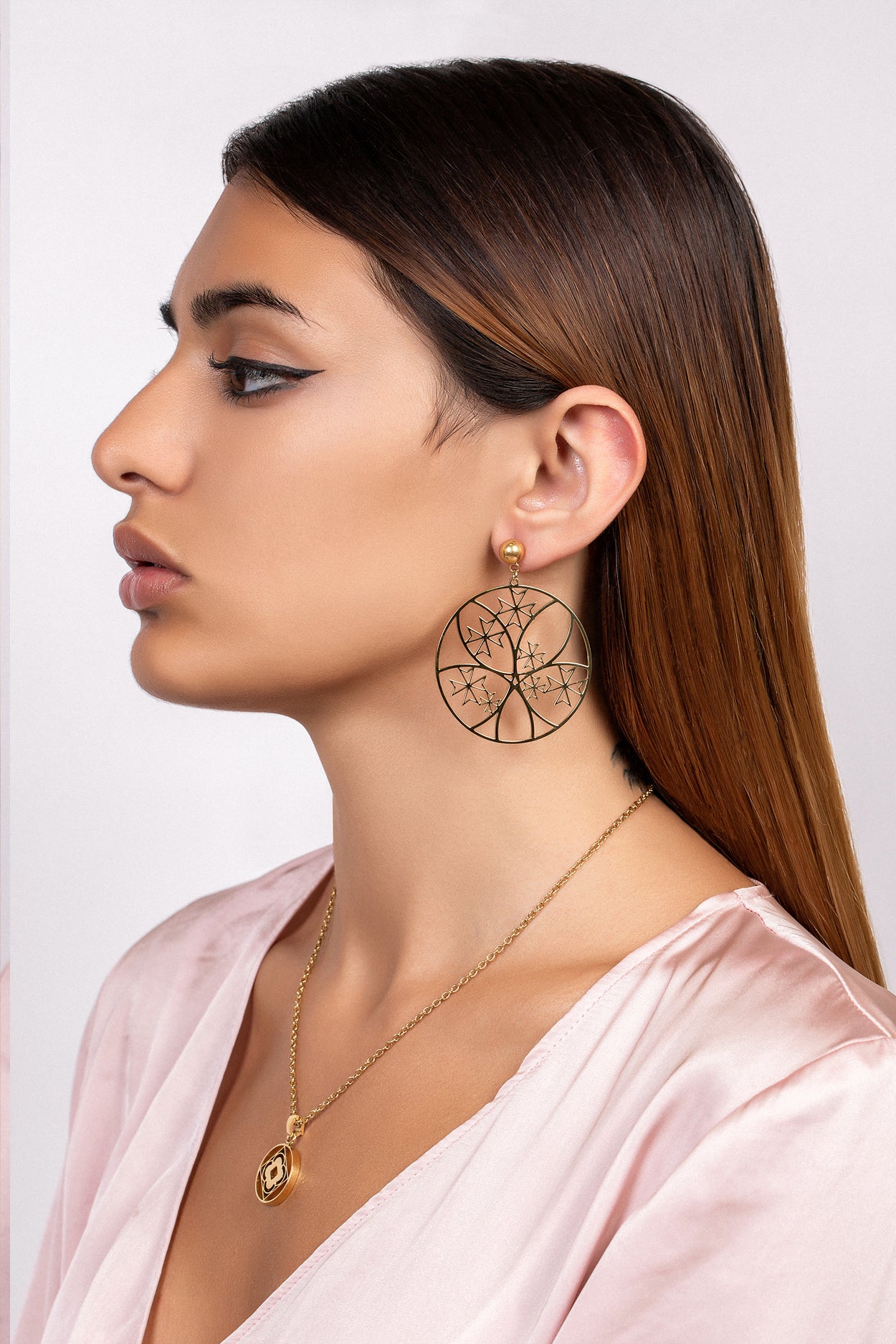 Abstract Maltese Cross Hoop Earring Set