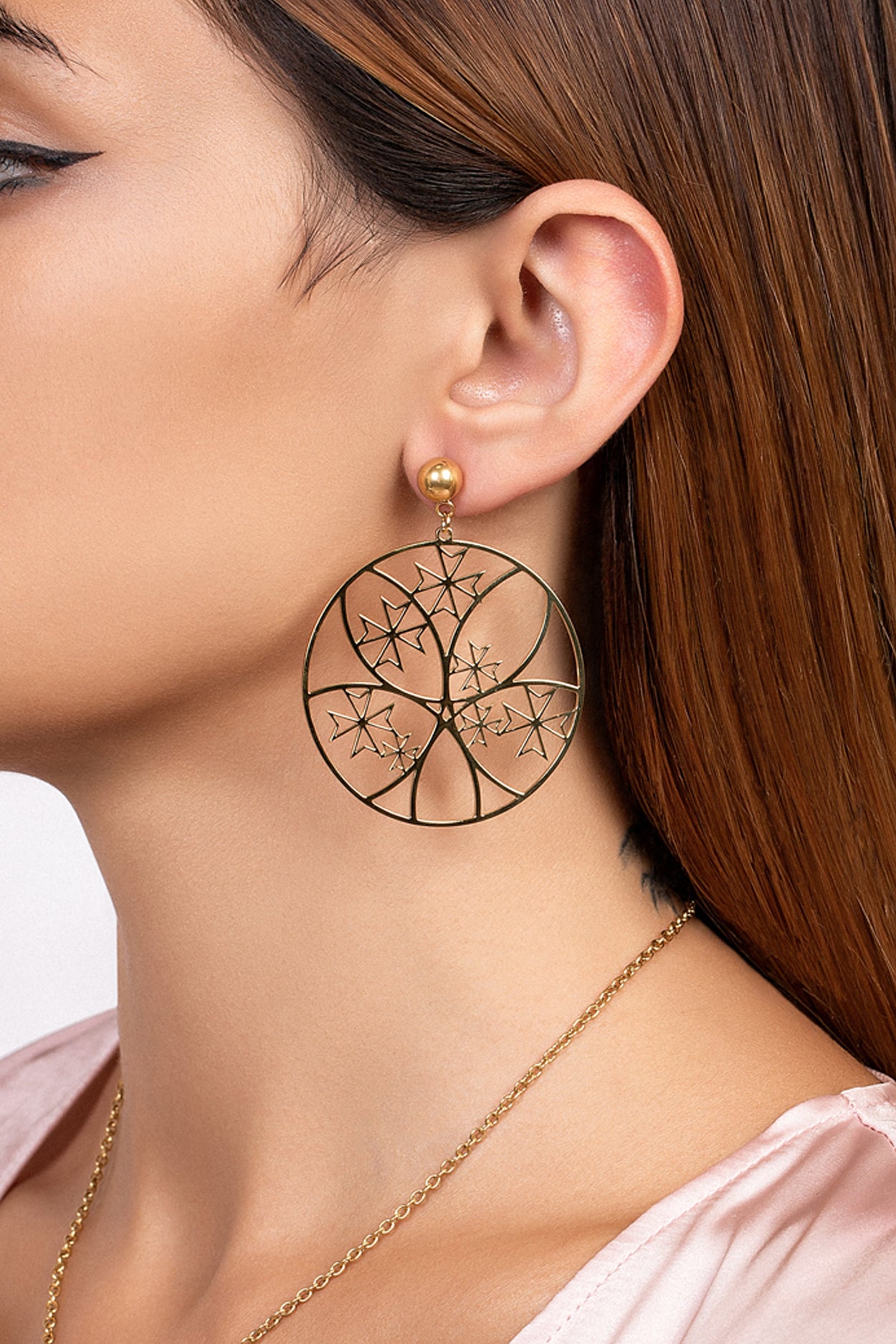 Abstract Maltese Cross Hoop Earring Set
