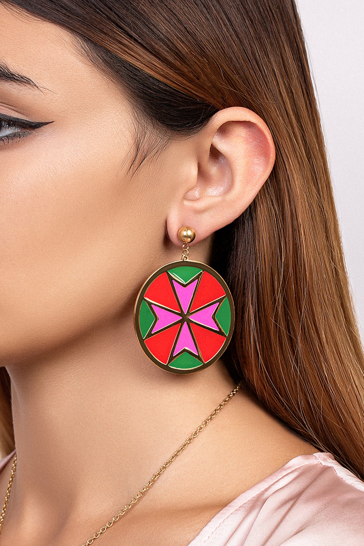Fuchsia & Green Maltese Cross Earring Set