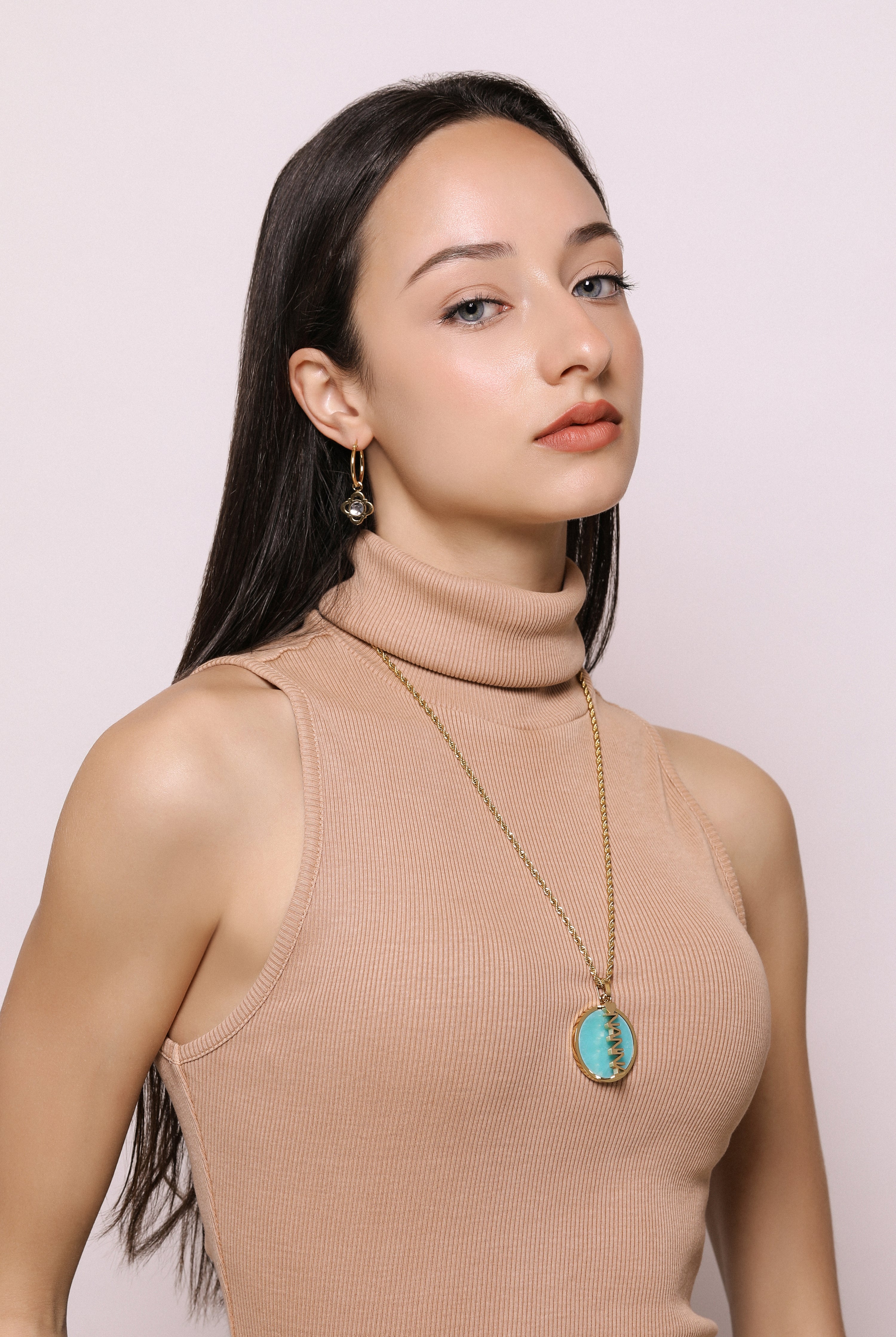 Turquoise Stone Large Circle Pendant
