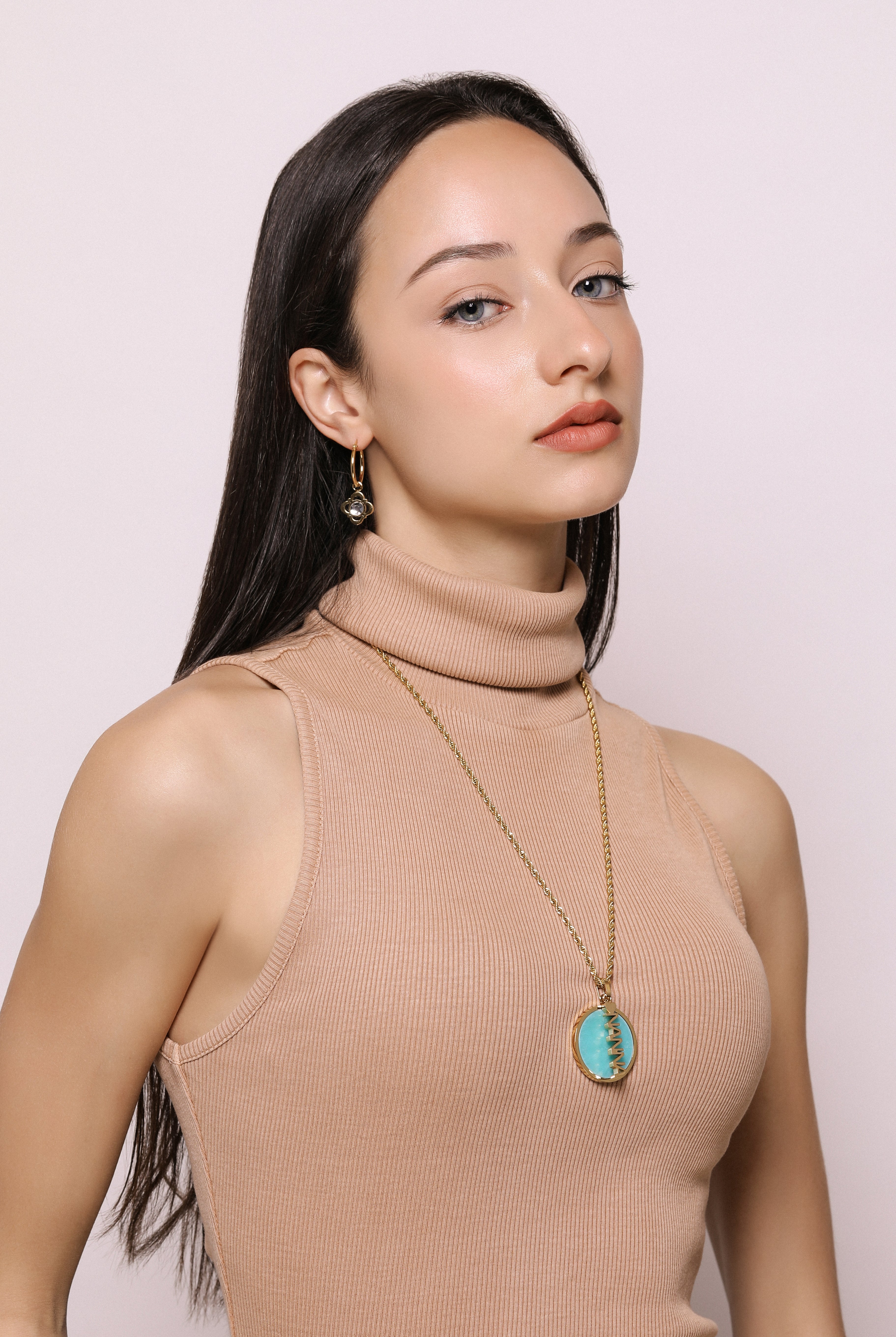 Turquoise Stone Large Circle Pendant