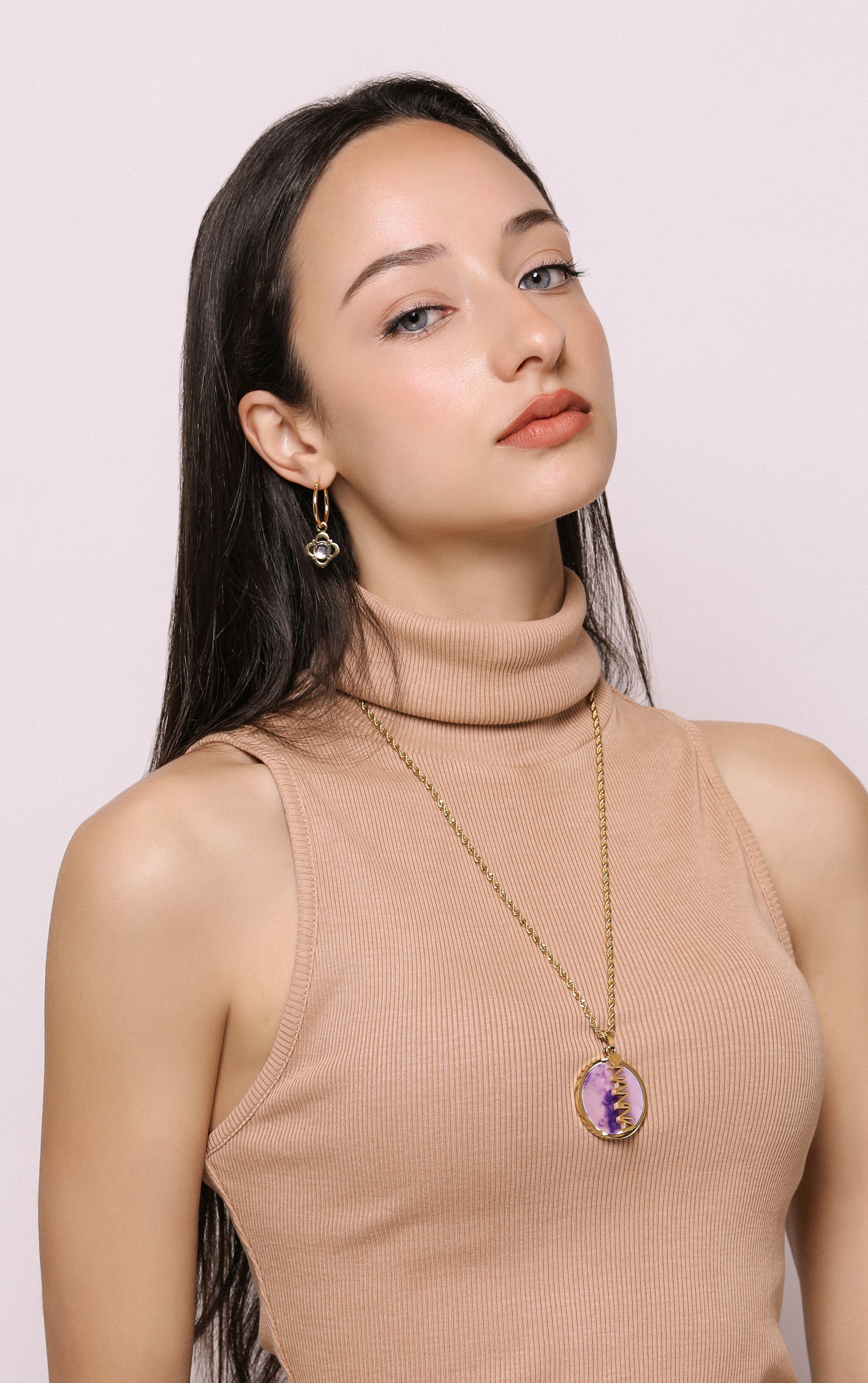 Amethyst Stone Large Circle Pendant