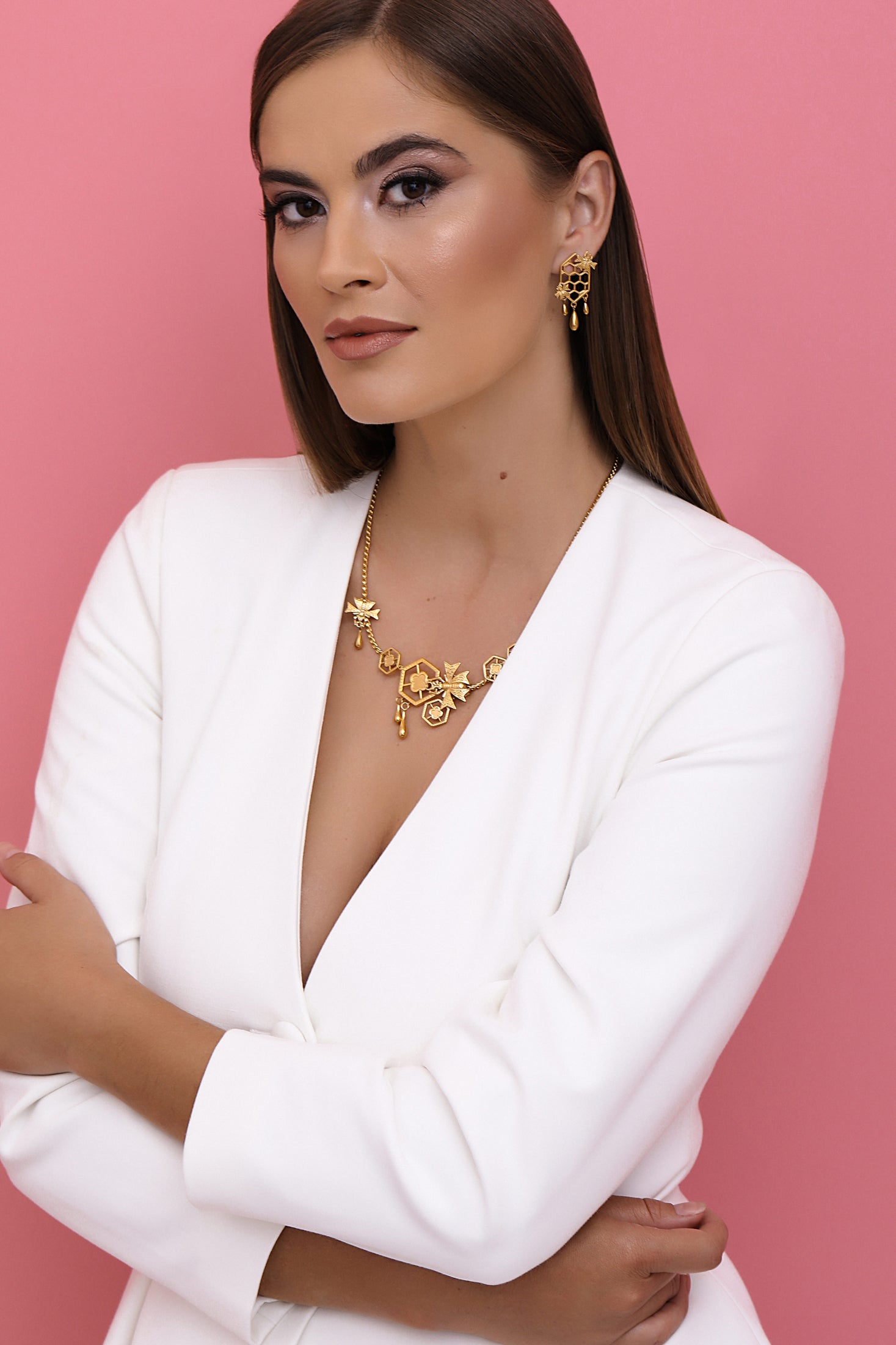 Reġina Gold Carisma Logo Statement Necklace