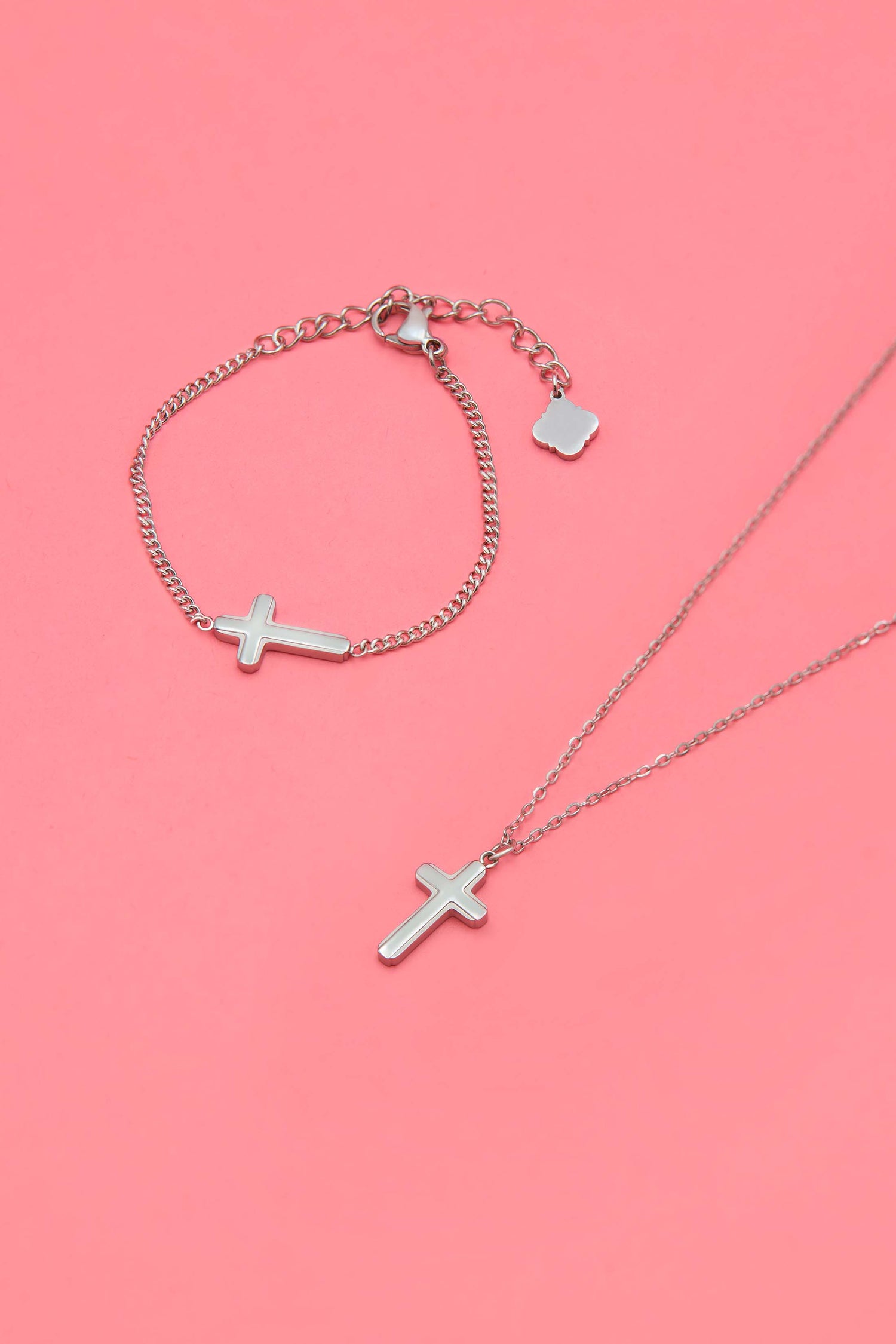 Cross Silver Necklace &amp; Bracelet Gift Set