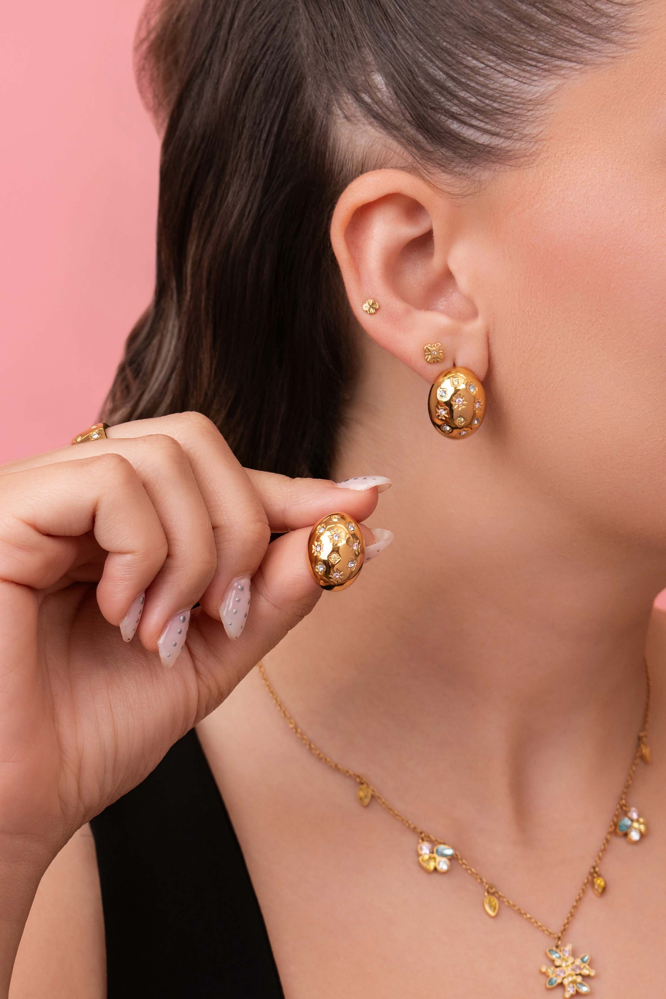 Maltese Cross Crown Statement Stud Earring Set
